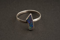 Black Opal Doublet from Lightning Ridge - Size 6 1/4 US - Fine Sterling Silver Crystal Ring