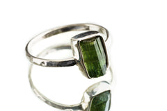 Gem Green Tourmaline - Size 5 1/2 US - Fine Sterling Silver Crystal Ring