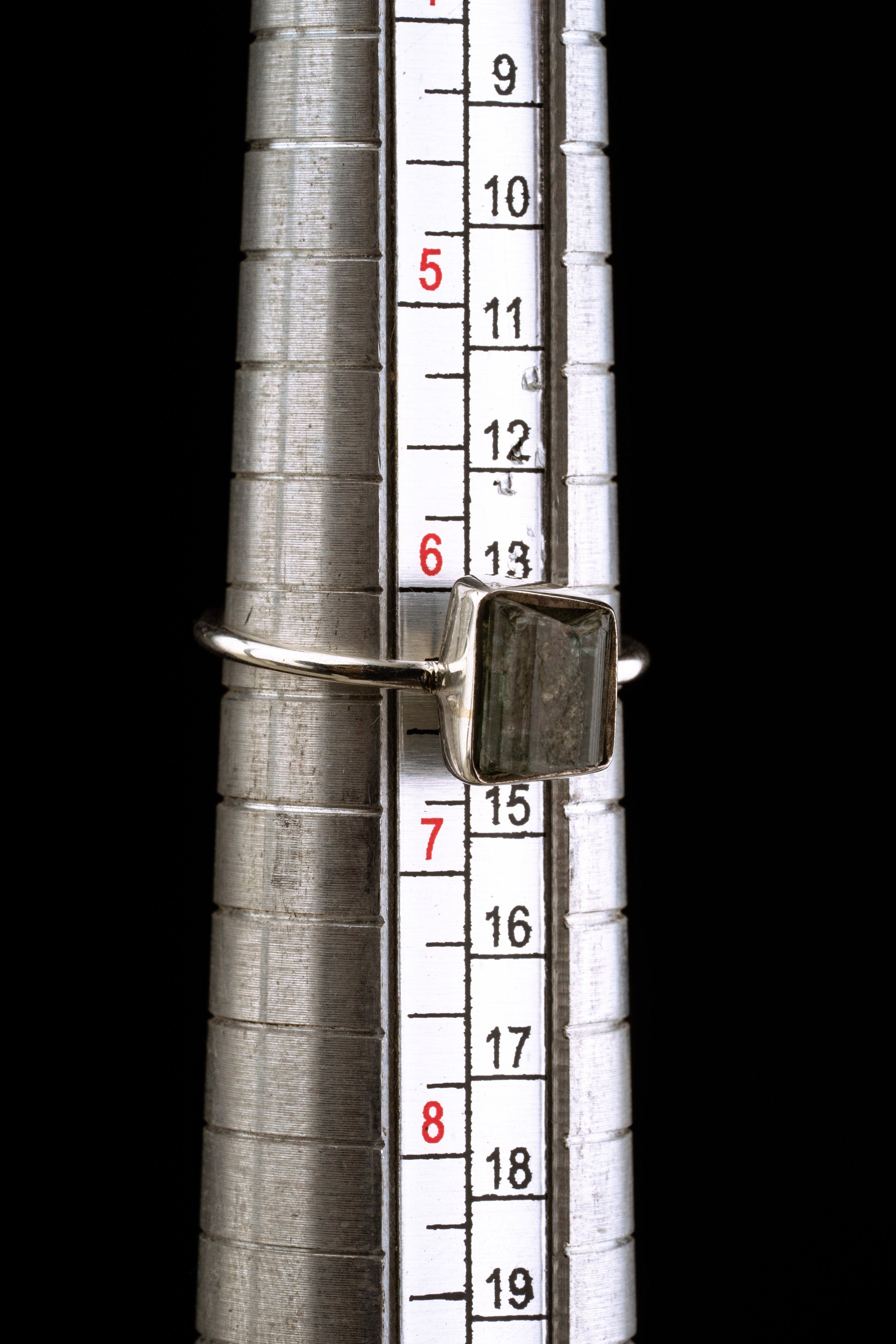 The mandrel image suggests the ring is approximately US size 6.5 to 7, but the exact size should be confirmed before publishing. The listing describes a green Tourmaline with pink core, often known as Watermelon Tourmaline, so the copy keeps both terms for accuracy and search value.