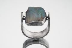Labradorite - Size 8 US - Large Brutalist - Sterling Silver Ring