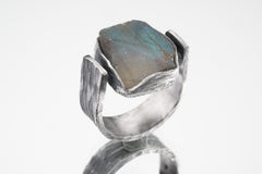 Labradorite - Size 8 US - Large Brutalist - Sterling Silver Ring