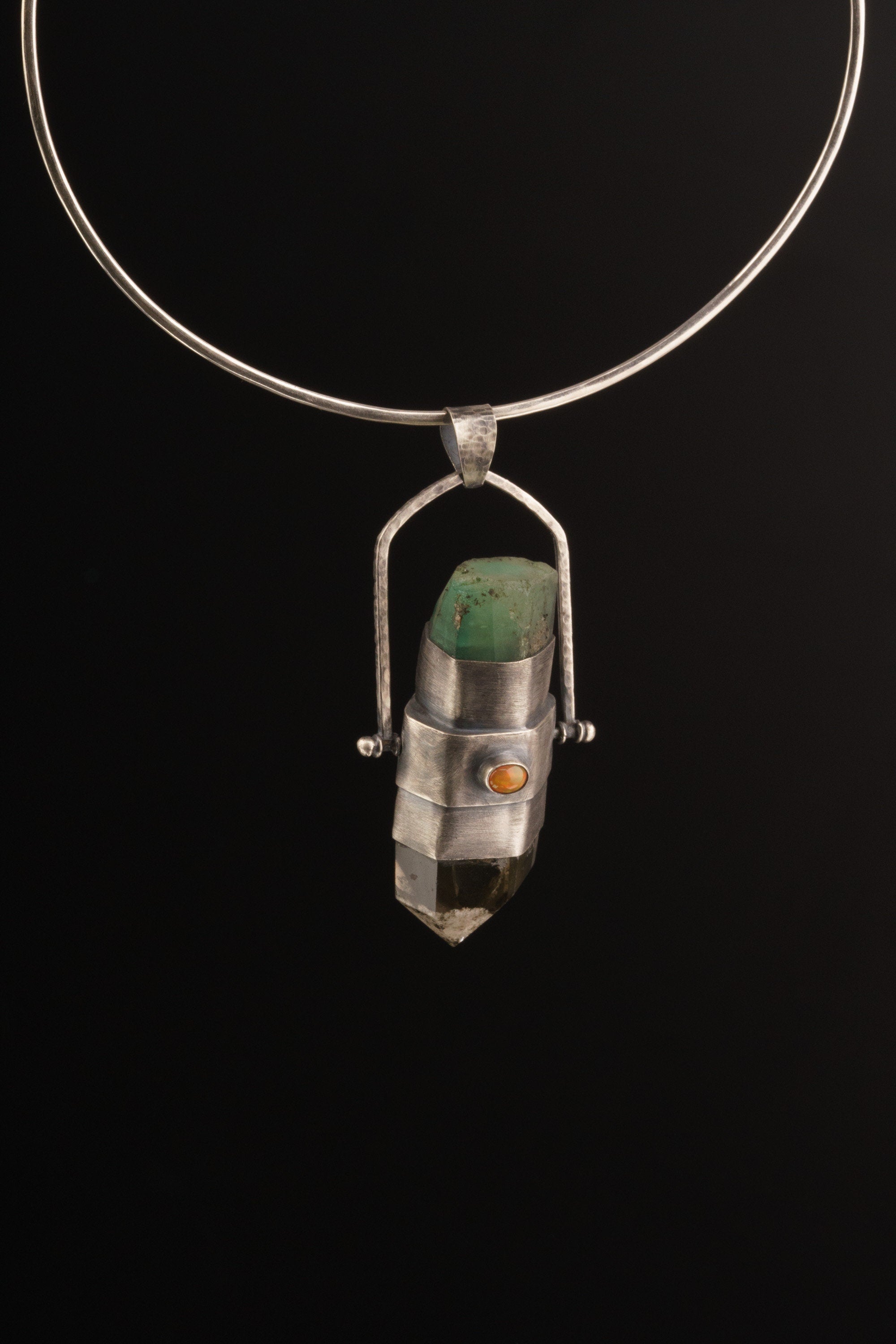 Australian Emerald Opal Tourmaline Pendant 925 Silver Phantom Chlorite Quartz Spinning Heirloom Necklace