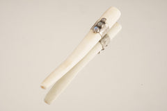 Blue Moonstone Antique Bone Tube Pendant shown on a light background with textured sterling silver band and three stones.