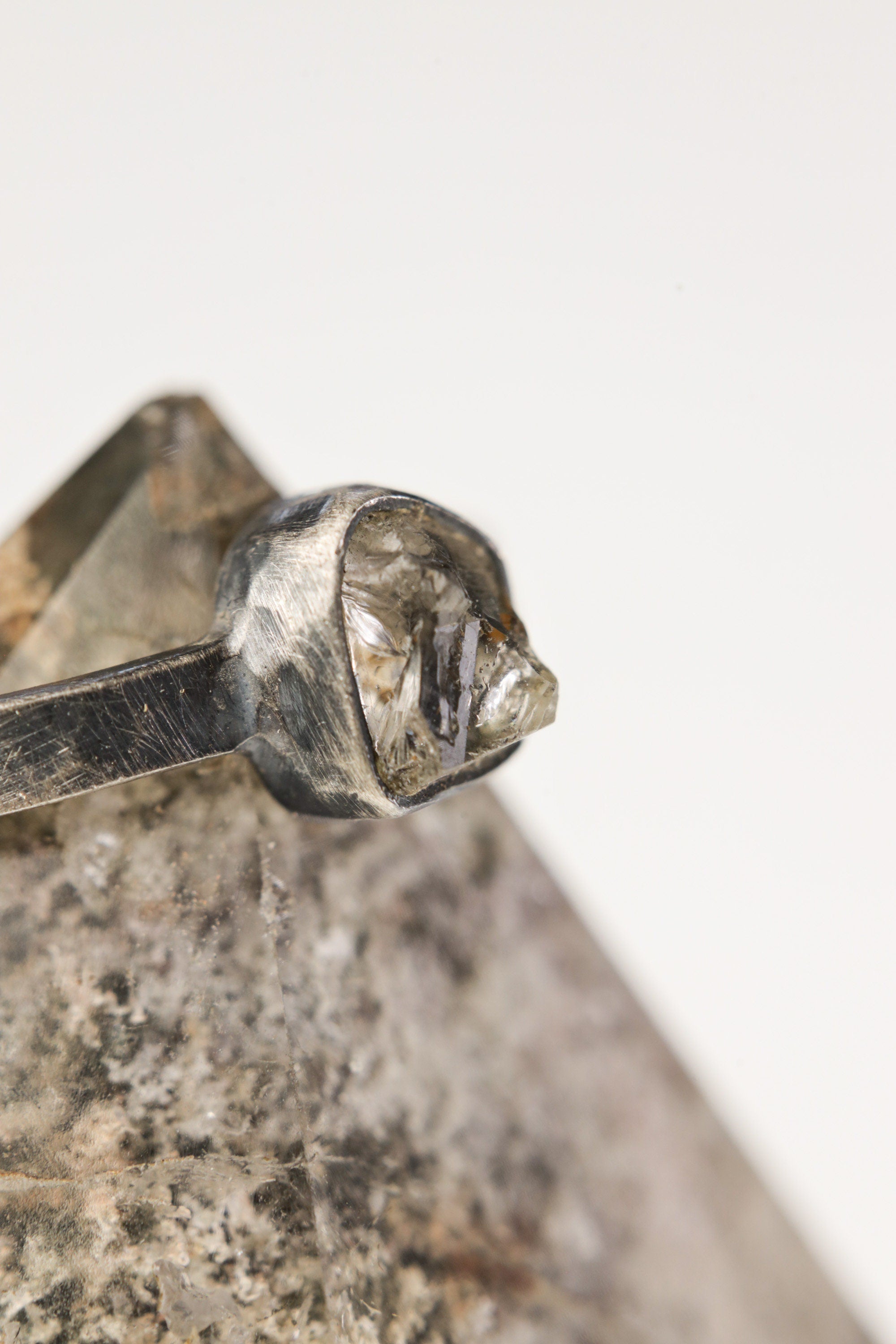 Lustrous Luminary - Sterling Silver Ring with Herkimer Diamond - Size 6 1/2 US - NO/05