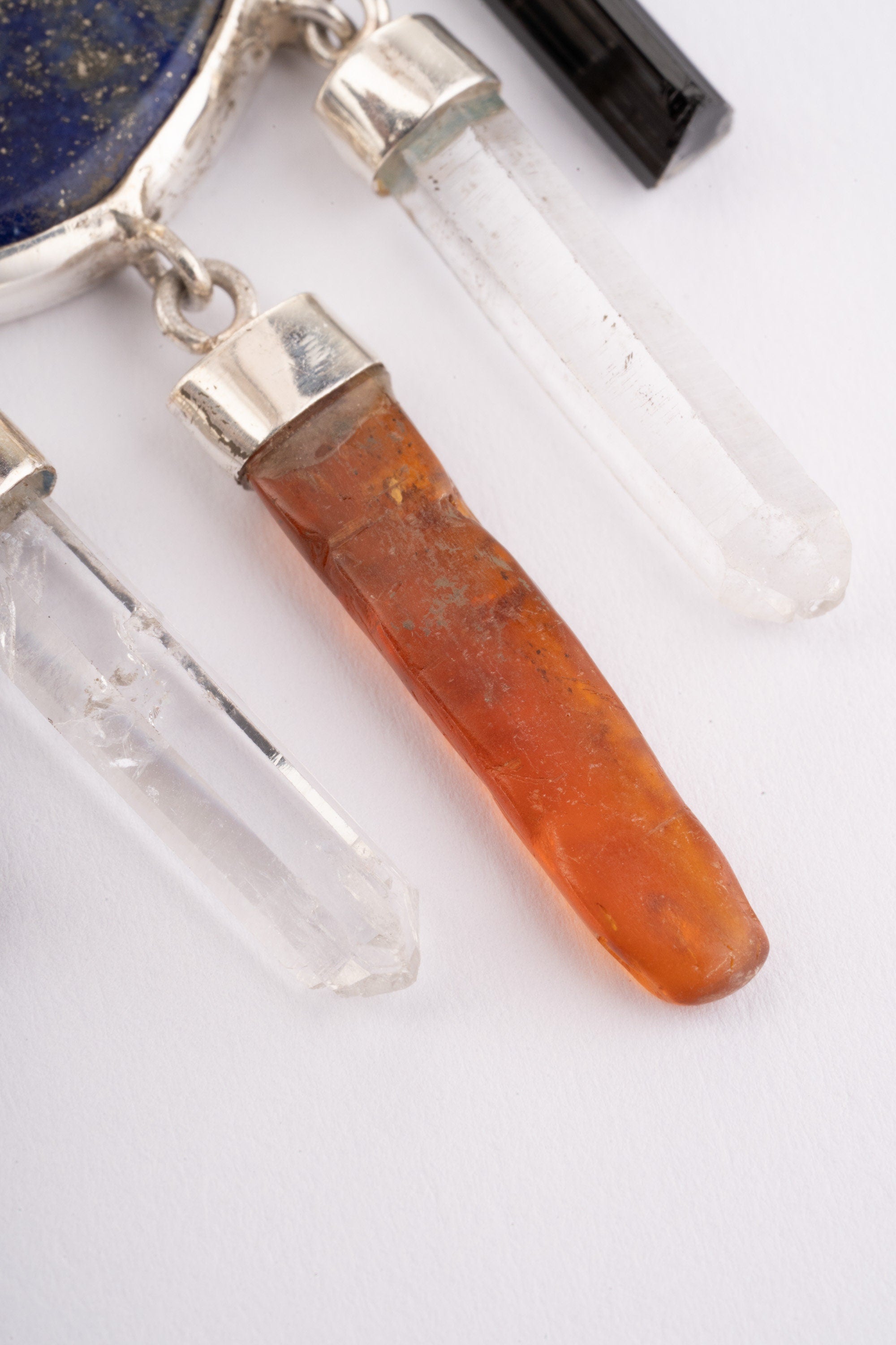Geometry Shape Pendant with Lapis Lazuli, Black Tourmaline, Clear Quartz & Red Kyanite, Sterling Silver