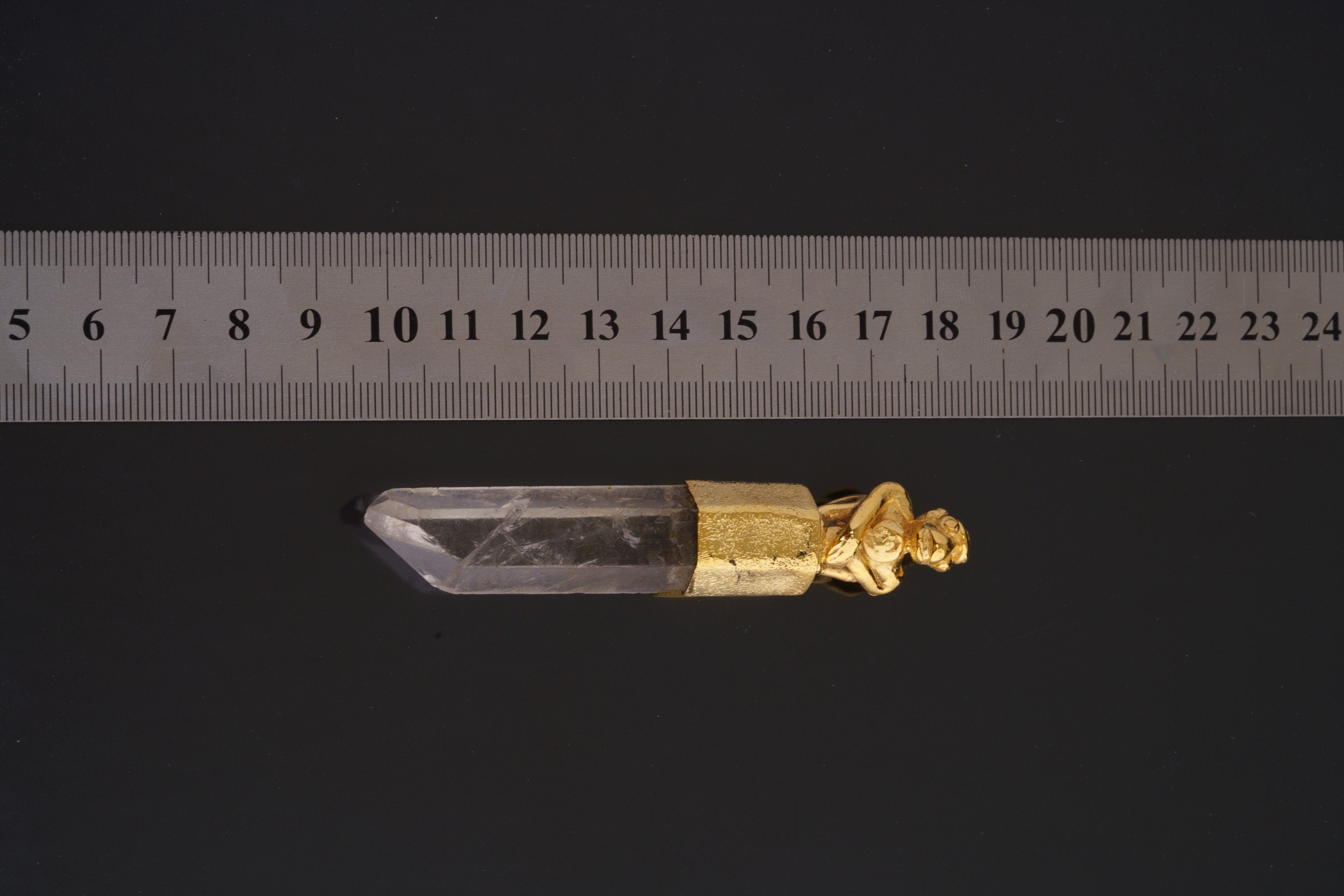 Squatting Monkey Pendant with Australian Lemurian Clear Quartz, Gold-Plated Talisman, Crown Chakra, Pisces Zodiac, Unique Gift