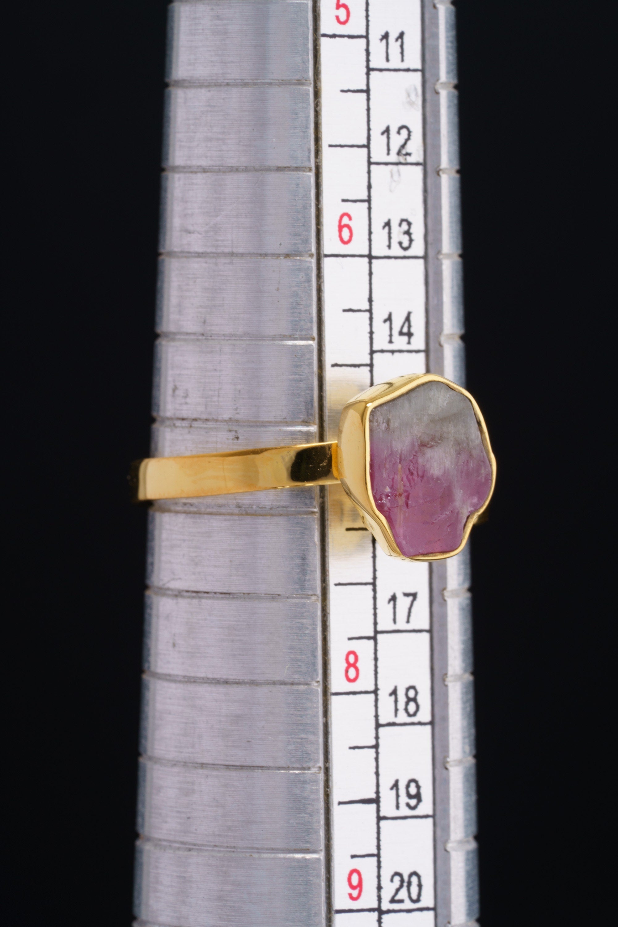 Watermelon Gem Tourmaline - Size 7 US - Gold Plated - Sterling Silver Crystal Ring