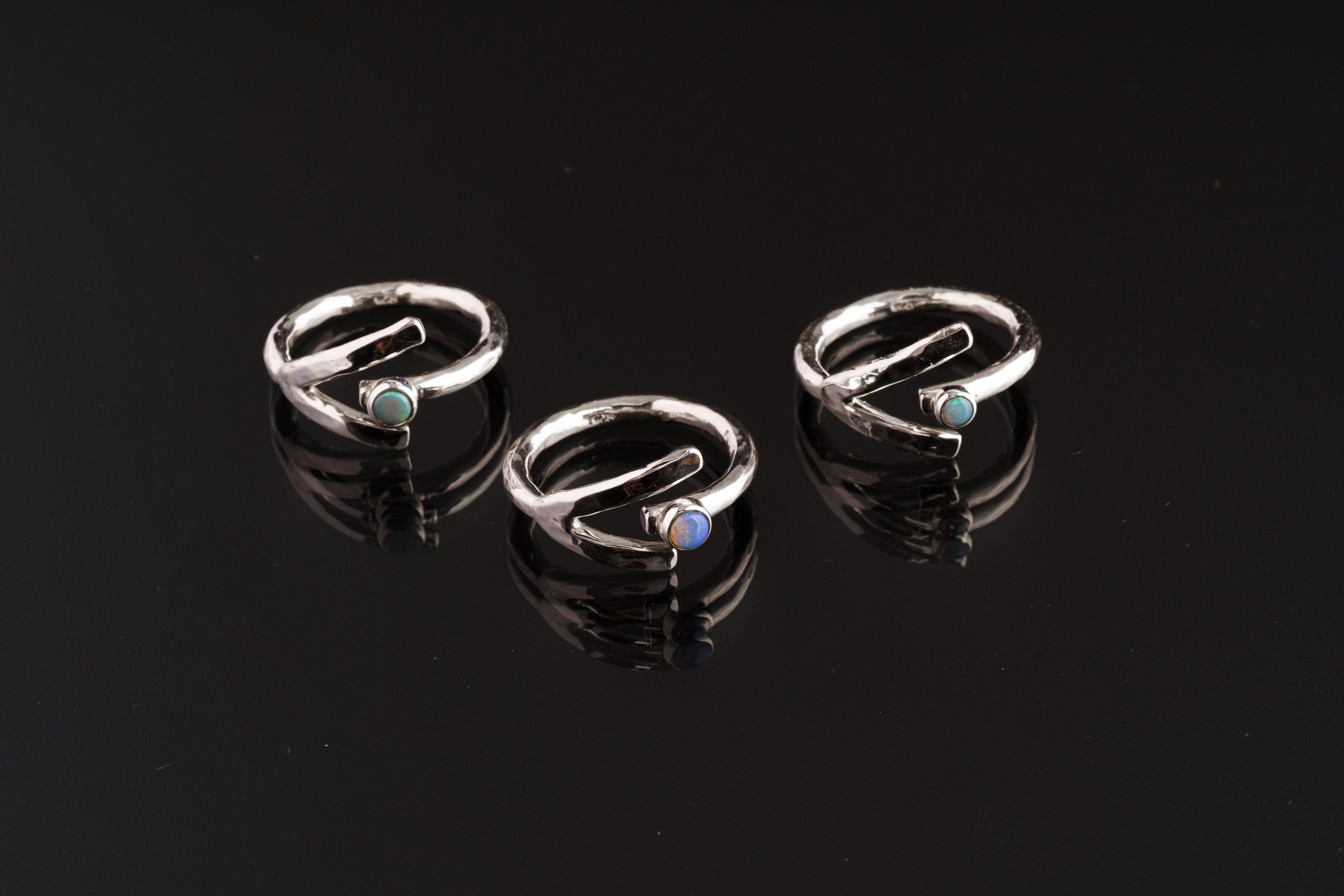 Lightning Ridge Opal Ring 925 Sterling Silver Adjustable Dowsing Rod Design October Birthstone Crown Chakra Gift