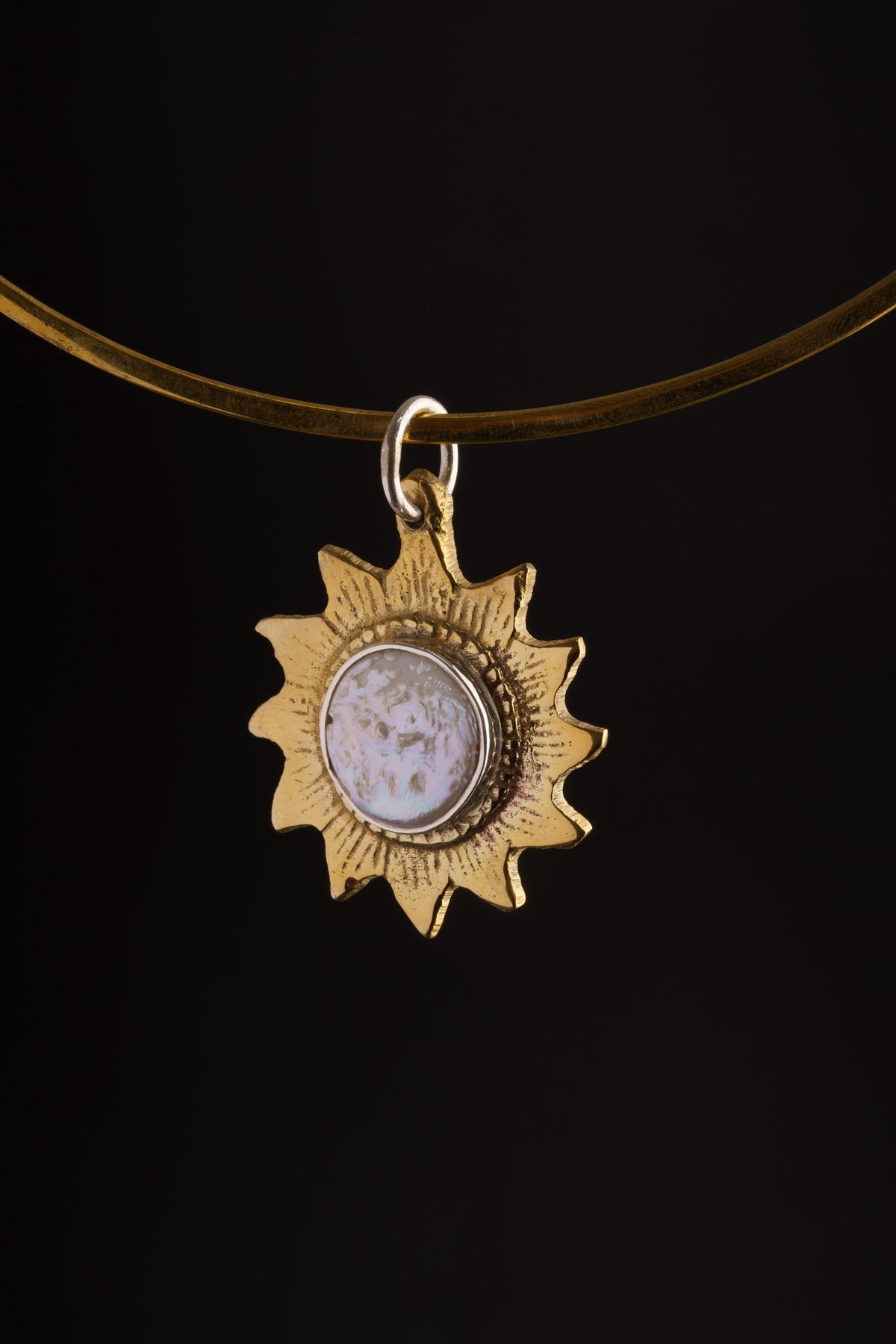 Lustrous Sunburst Pendant: Mother-of-Pearl Stone - Gold-toned Brass Pendant - Emotional Balance and Tranquillity