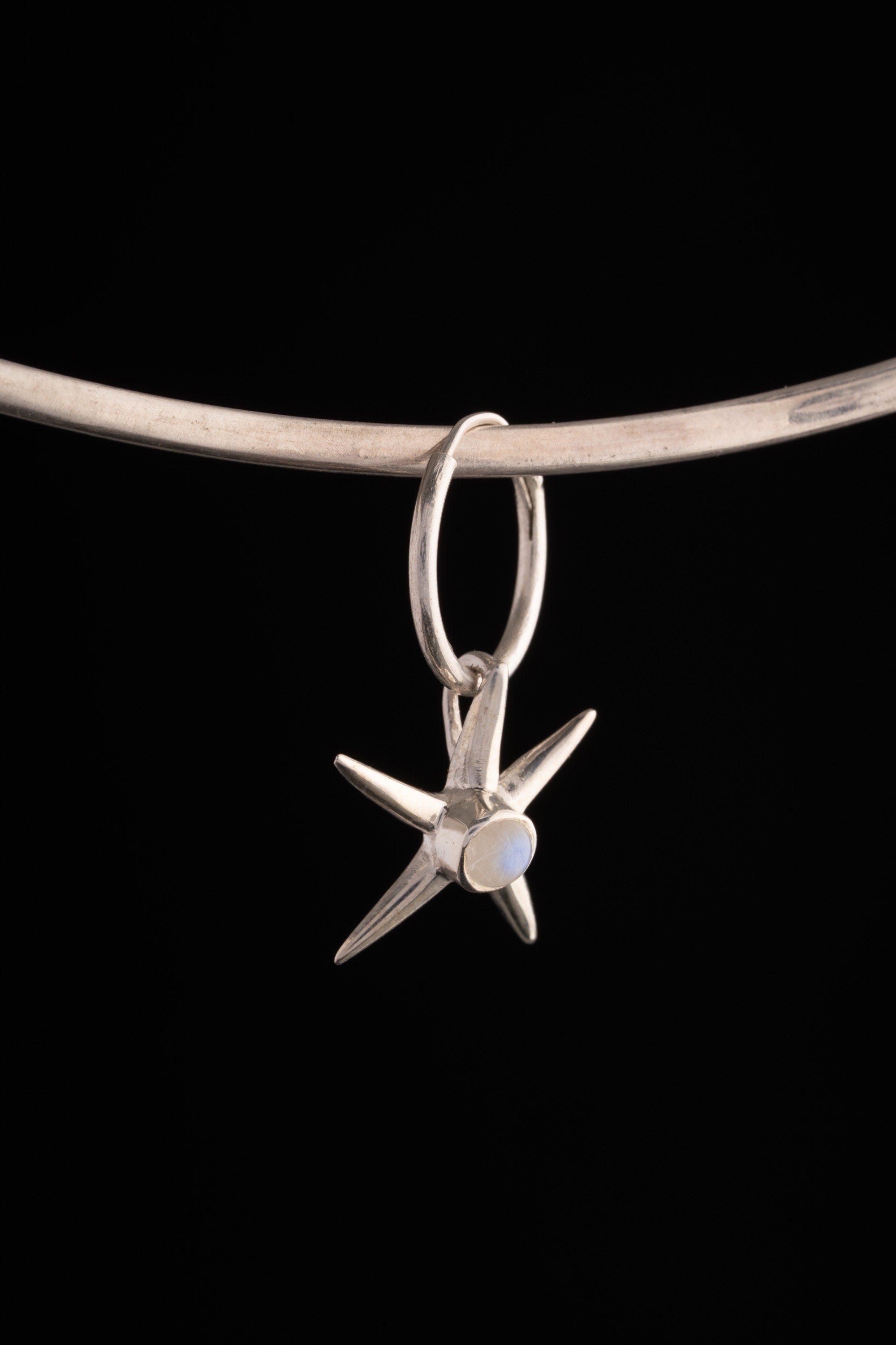Blue Moonstone Starfish Hoop Earring Pendant 925 Sterling Silver Convertible Ocean Charm Crown Chakra Cancer Jewelry