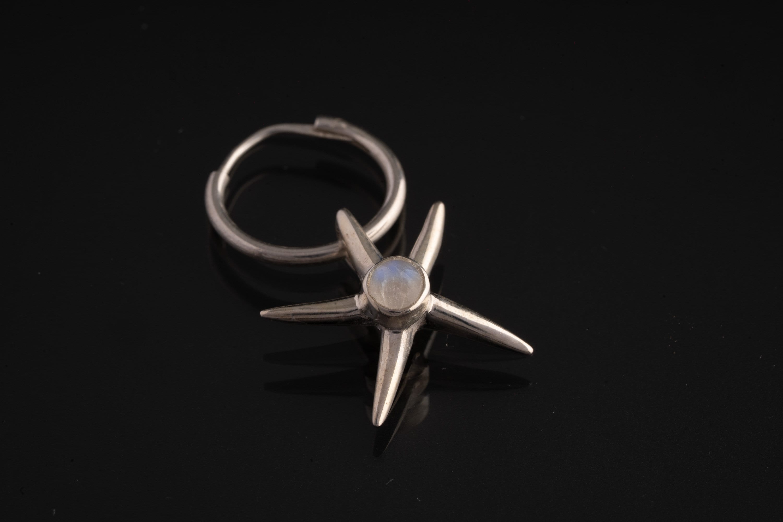 Blue Moonstone Starfish Hoop Earring Pendant 925 Sterling Silver Convertible Ocean Charm Crown Chakra Cancer Jewelry