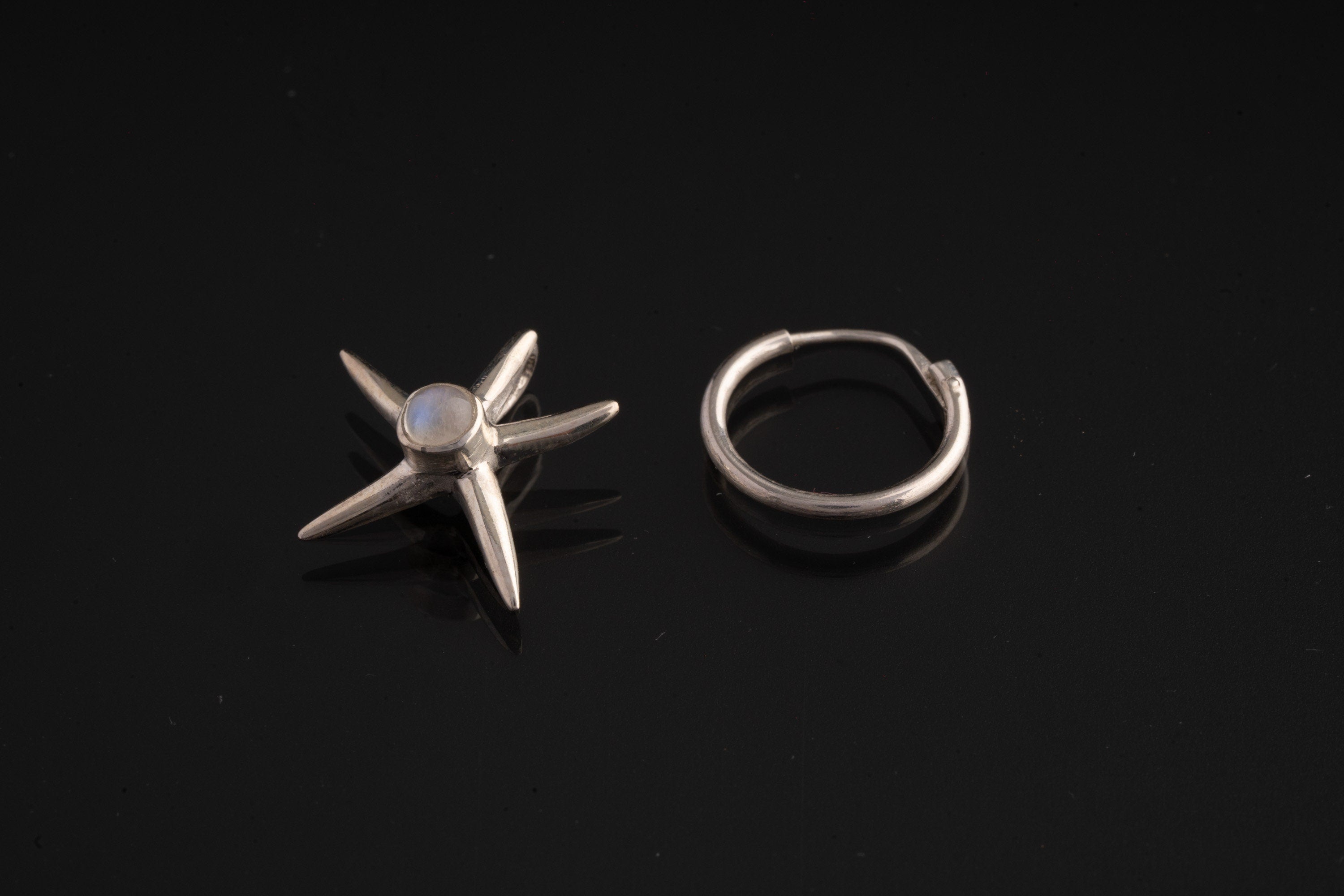 Blue Moonstone Starfish Hoop Earring Pendant 925 Sterling Silver Convertible Ocean Charm Crown Chakra Cancer Jewelry
