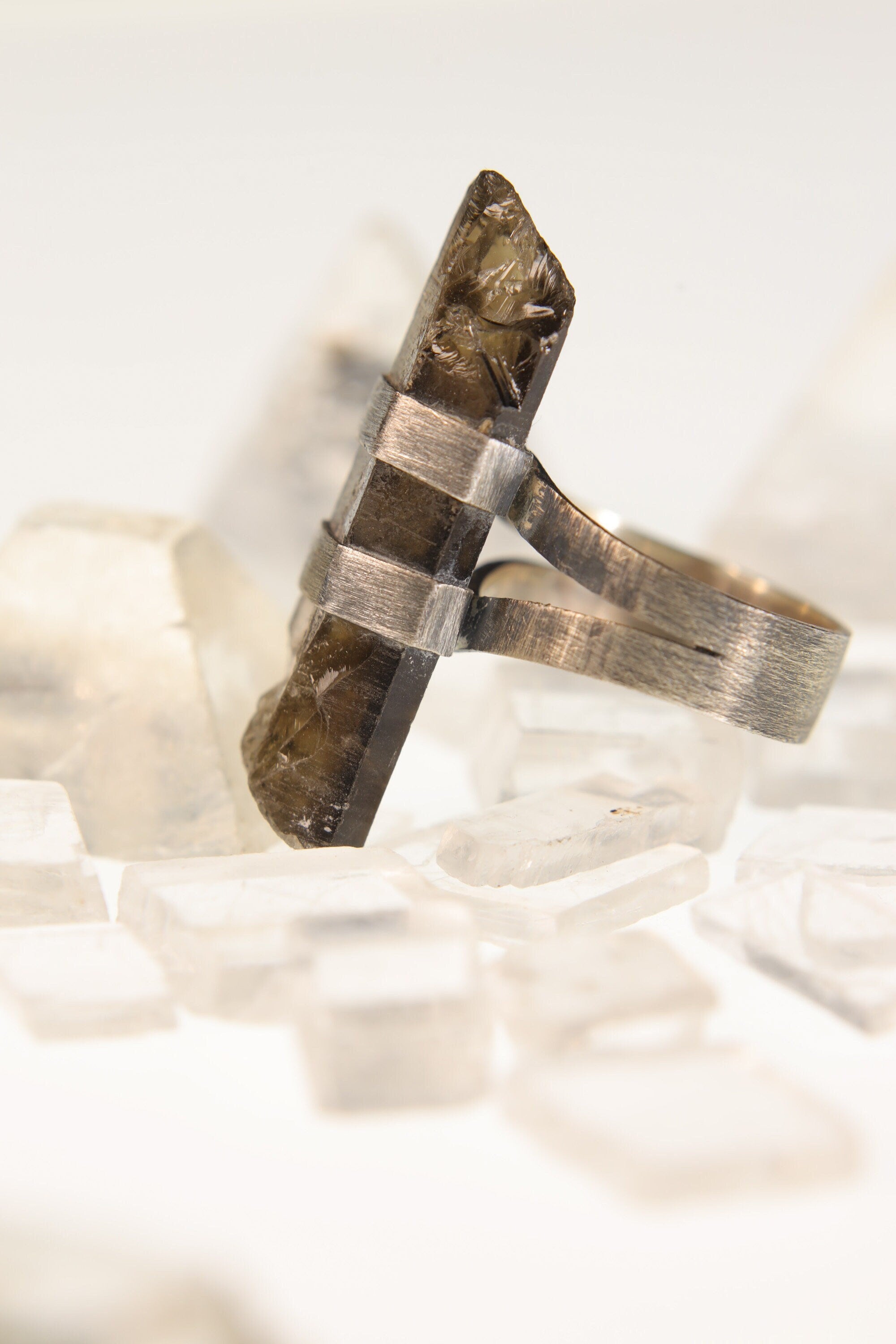 Torrington Ring: Textured & Oxidised Sterling Silver with Natural Australian Smoky Citrine Quartz, Scorpio Zodiac, Abundance -Size 6 - NO/01