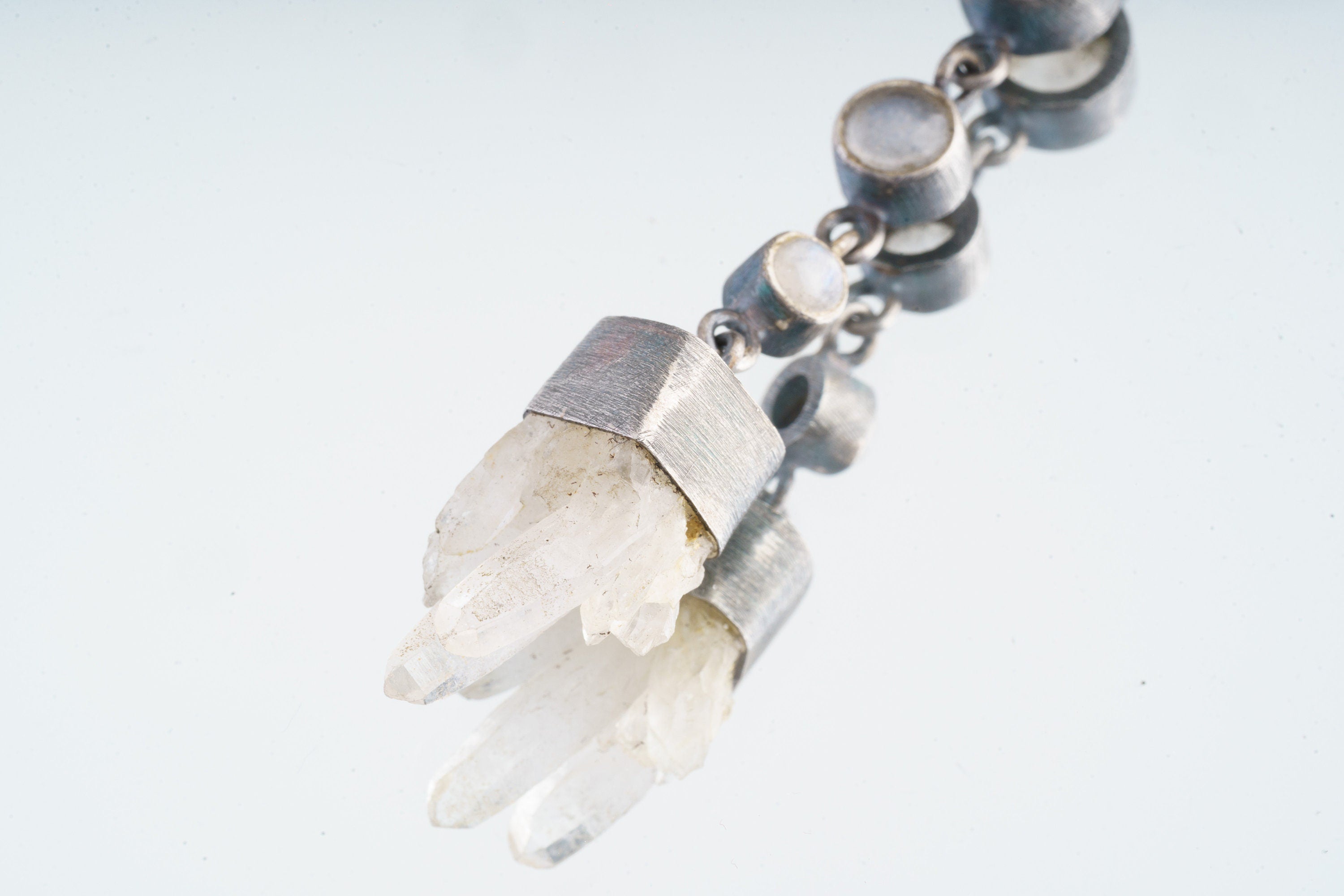 Ethiopian Opal, Labradorite, Blue Moonstone, Clear Quartz Pendant, Sterling Silver, Libra Cancer Scorpio, Crown Chakra, Unique Gift