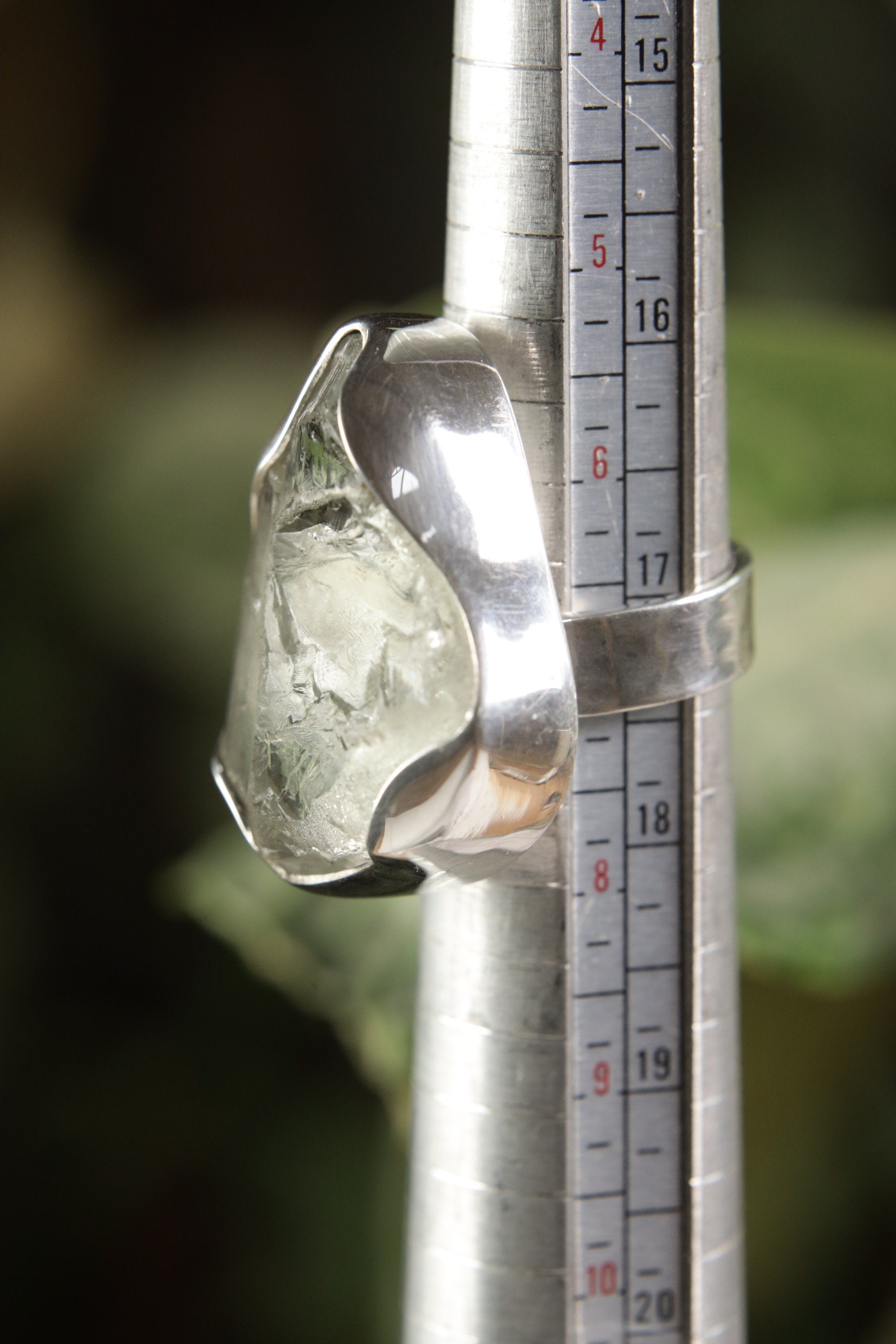 Adjustable Sterling Silver Ring: Green Amethyst, Unisex Size 5-12