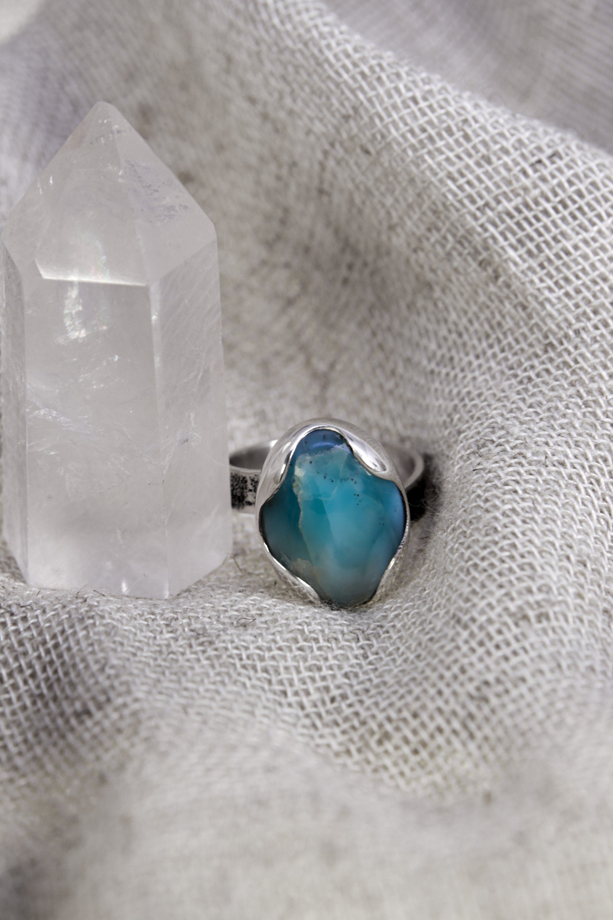 Adjustable Oval Larimar Sterling Silver Ring - Size 5-12