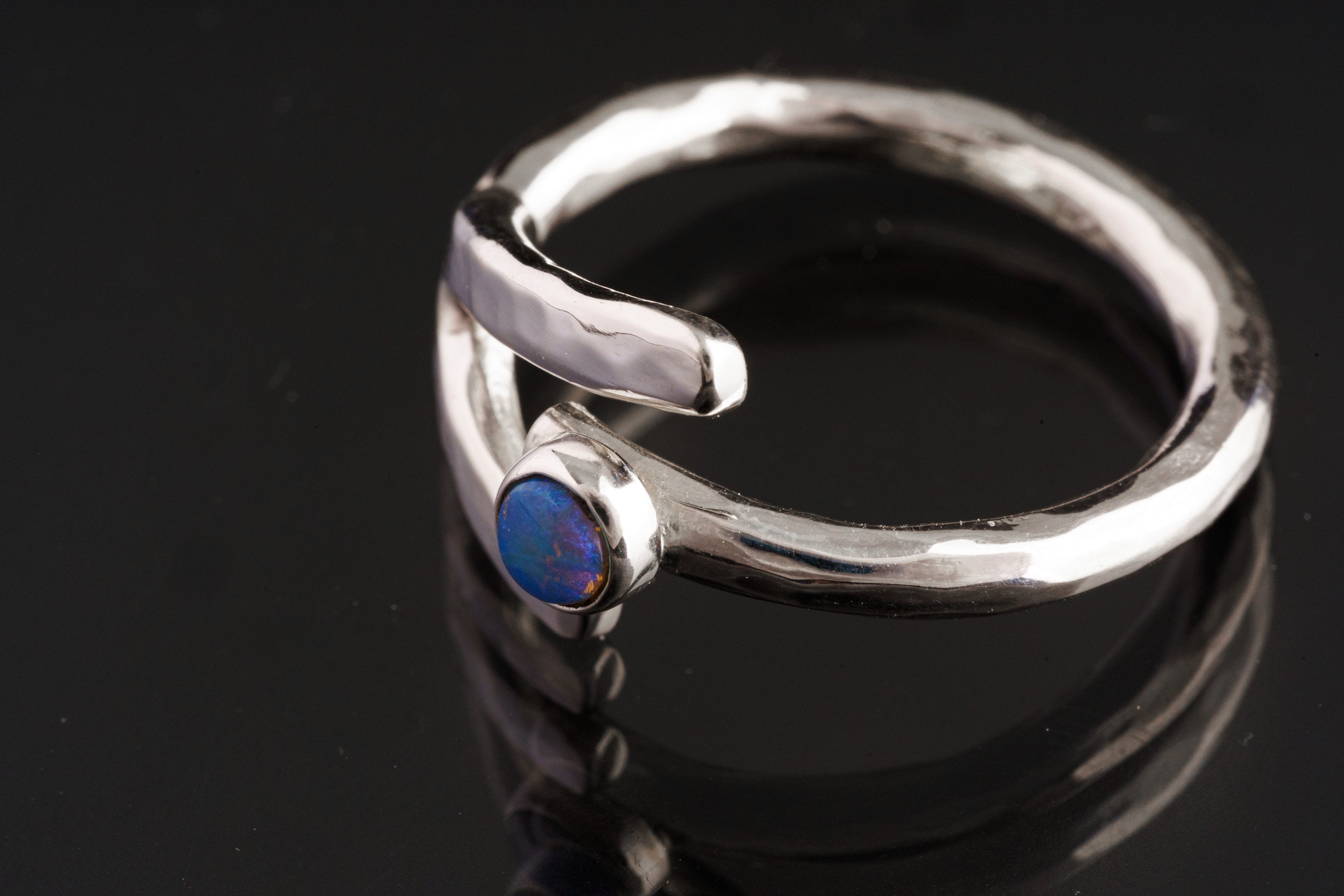 Lightning Ridge Opal Ring 925 Sterling Silver Adjustable Dowsing Rod Design October Birthstone Crown Chakra Gift