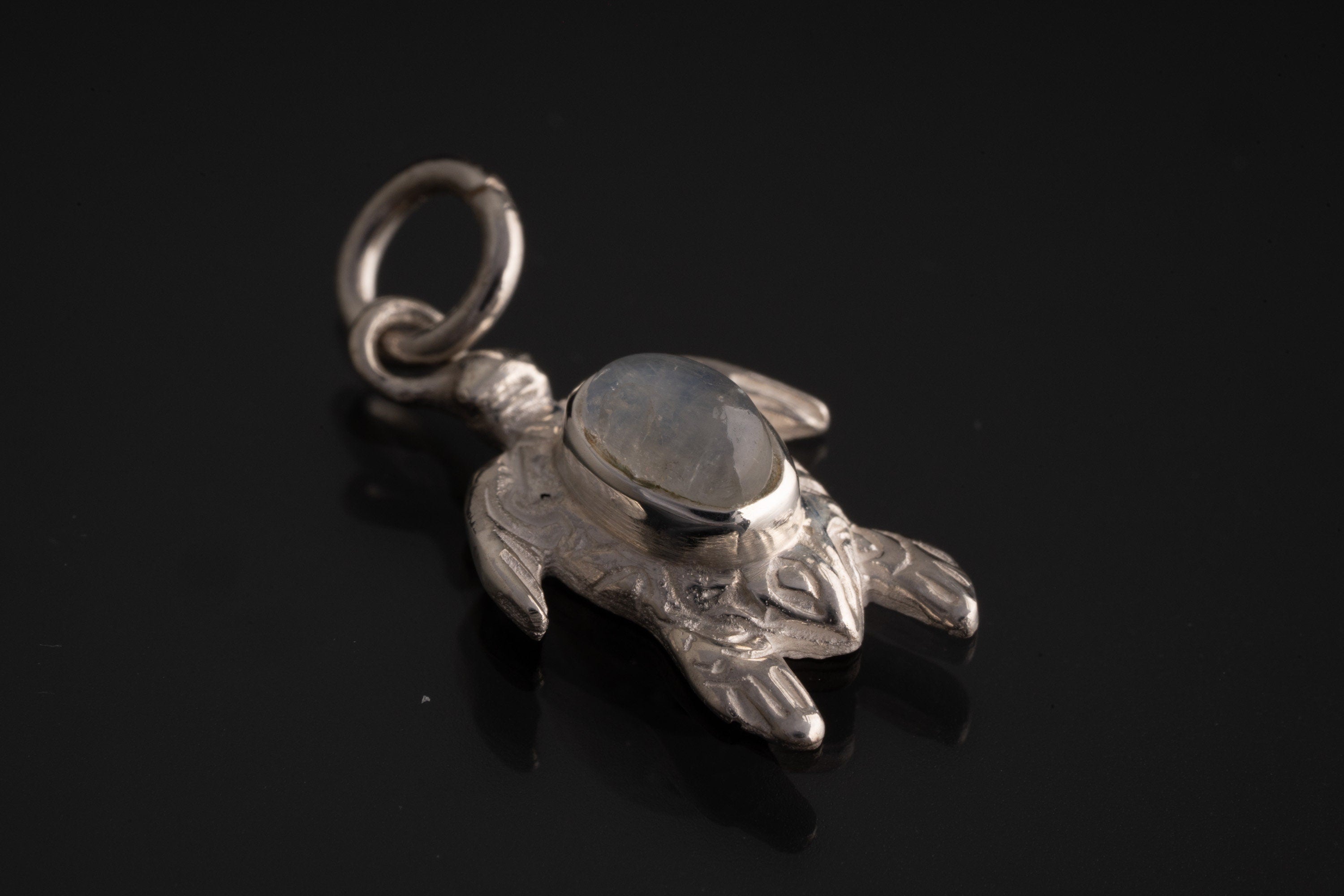 Moonstone Turtle Sterling Silver Hoop Earrings, Convertible Pendant