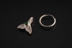 Emerald Hoop Earrings Mermaid Tail Pendant, 925 Silver, Multifunctional Jewelry, Ocean Energy, Healing Stone, Gemini & Heart Chakra