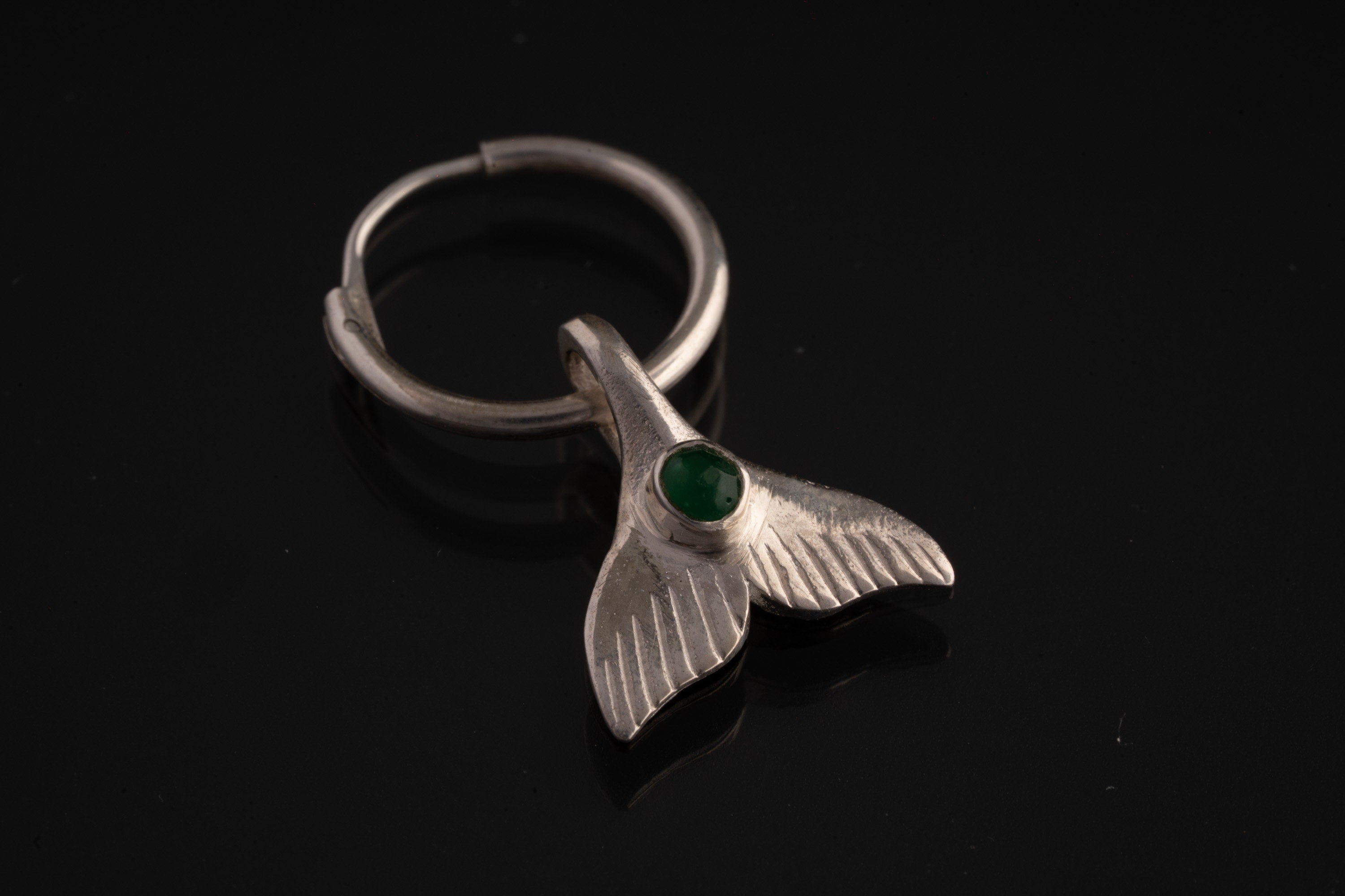 Emerald Hoop Earrings Mermaid Tail Pendant, 925 Silver, Multifunctional Jewelry, Ocean Energy, Healing Stone, Gemini & Heart Chakra