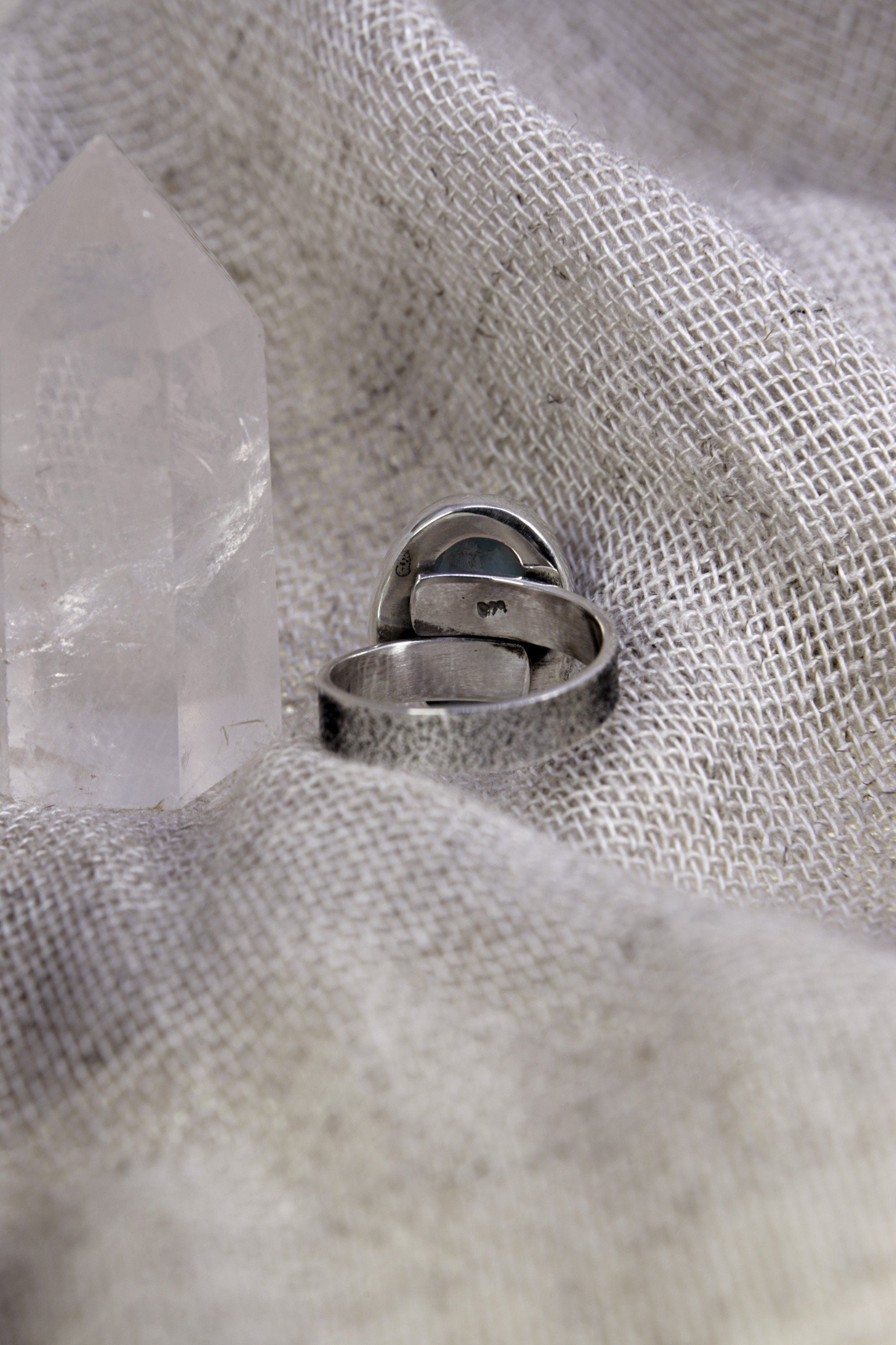 A Tribute to Oceanic Splendor: Adjustable Sterling Silver Ring with Oval Larimar - Unisex - Size 5-10 US - NO/02