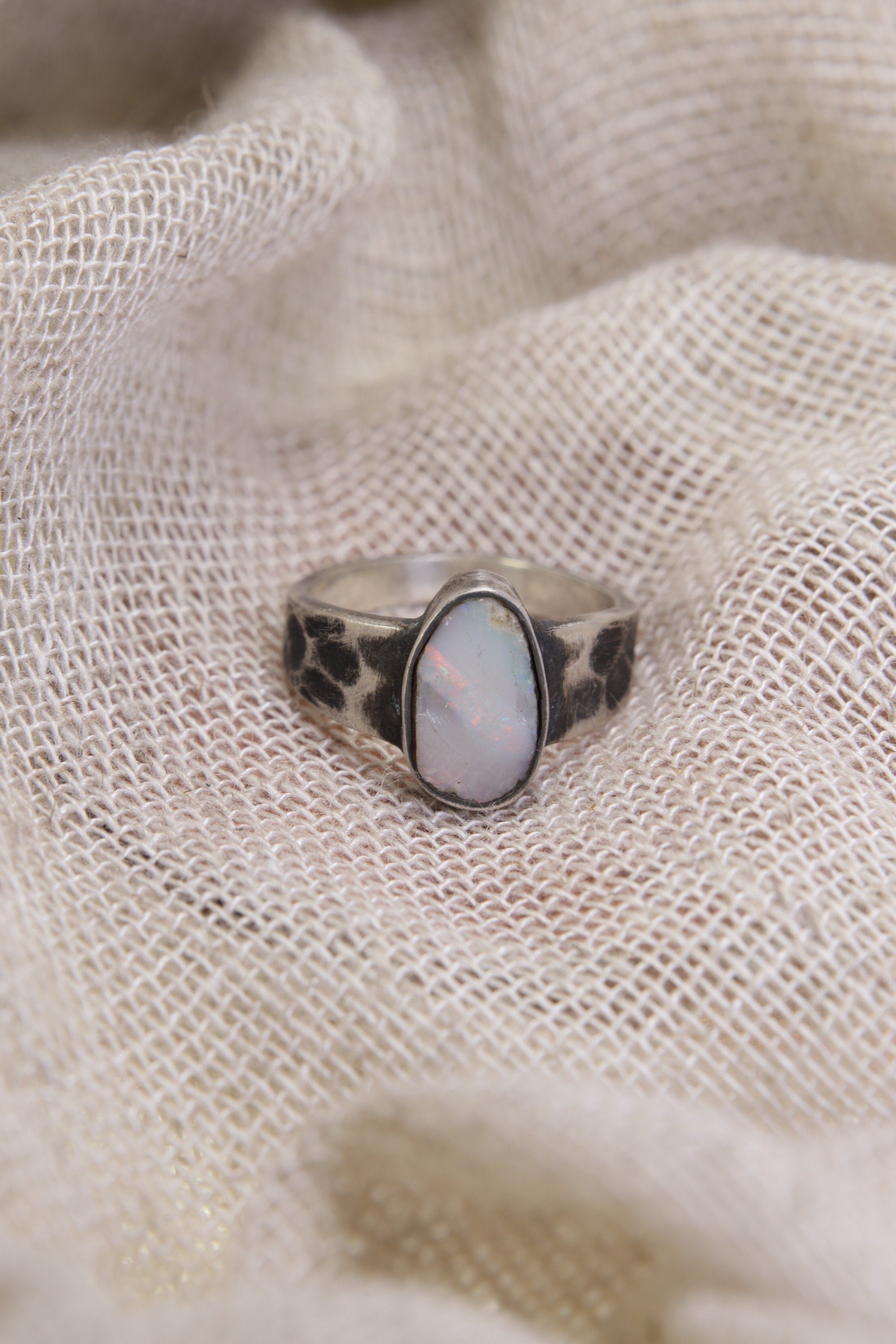 Oxidized Sterling Silver Lightning Ridge Opal Ring - Size 7