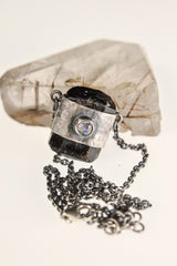 Double Terminated Brown Tourmaline, Ethiopian Opal, and Blue Moonstone Pendant, Sterling Silver, Scorpio & Cancer Zodiac, Unique Gift- NO/01