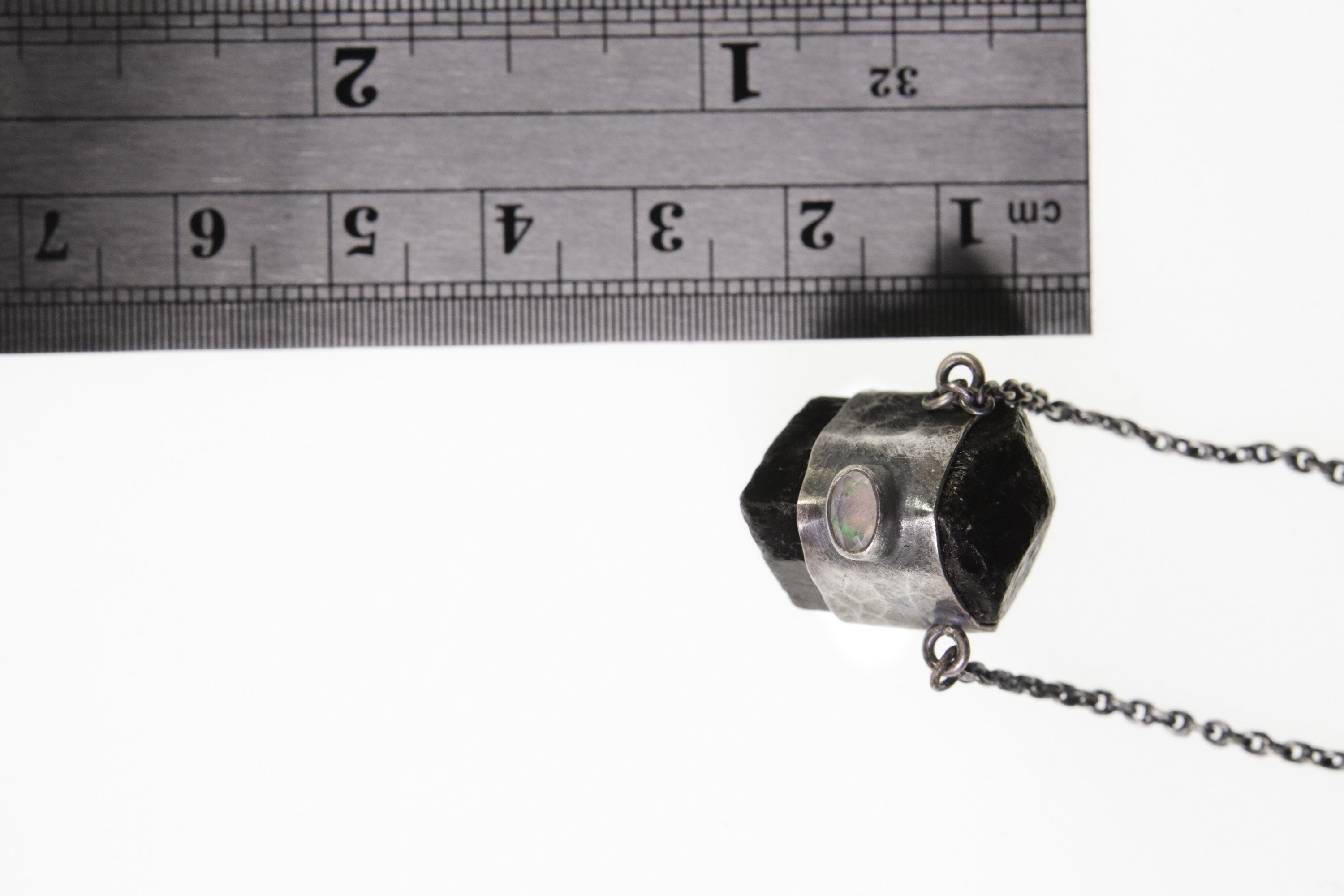 Double Terminated Tourmaline & Opal Pendant: Sterling Silver, Scorpio Cancer Zodiac