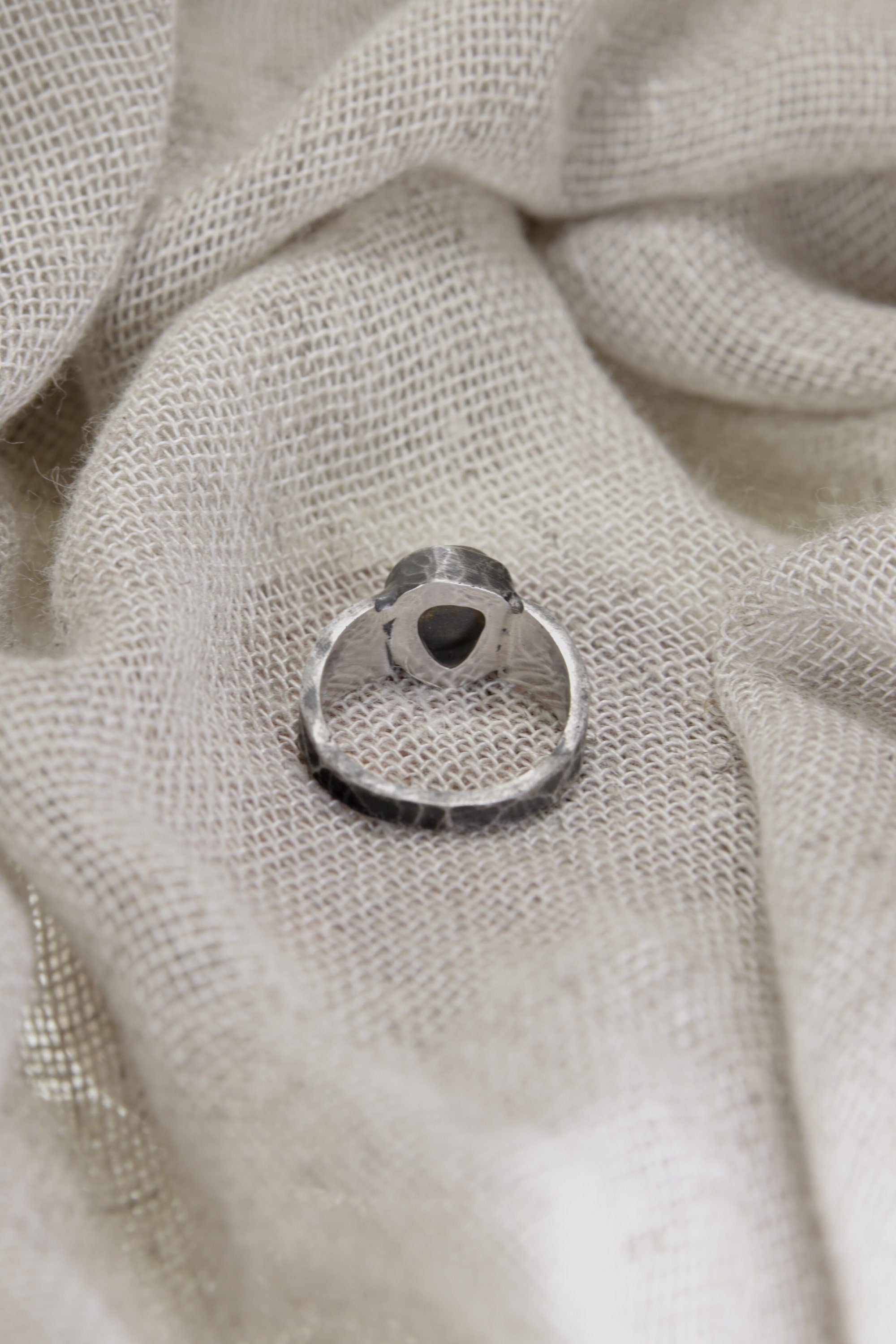 Verdant Oasis: Sterling Silver Ring with River Tumbled Australian Peridot - Textured & Oxidised - Size 7