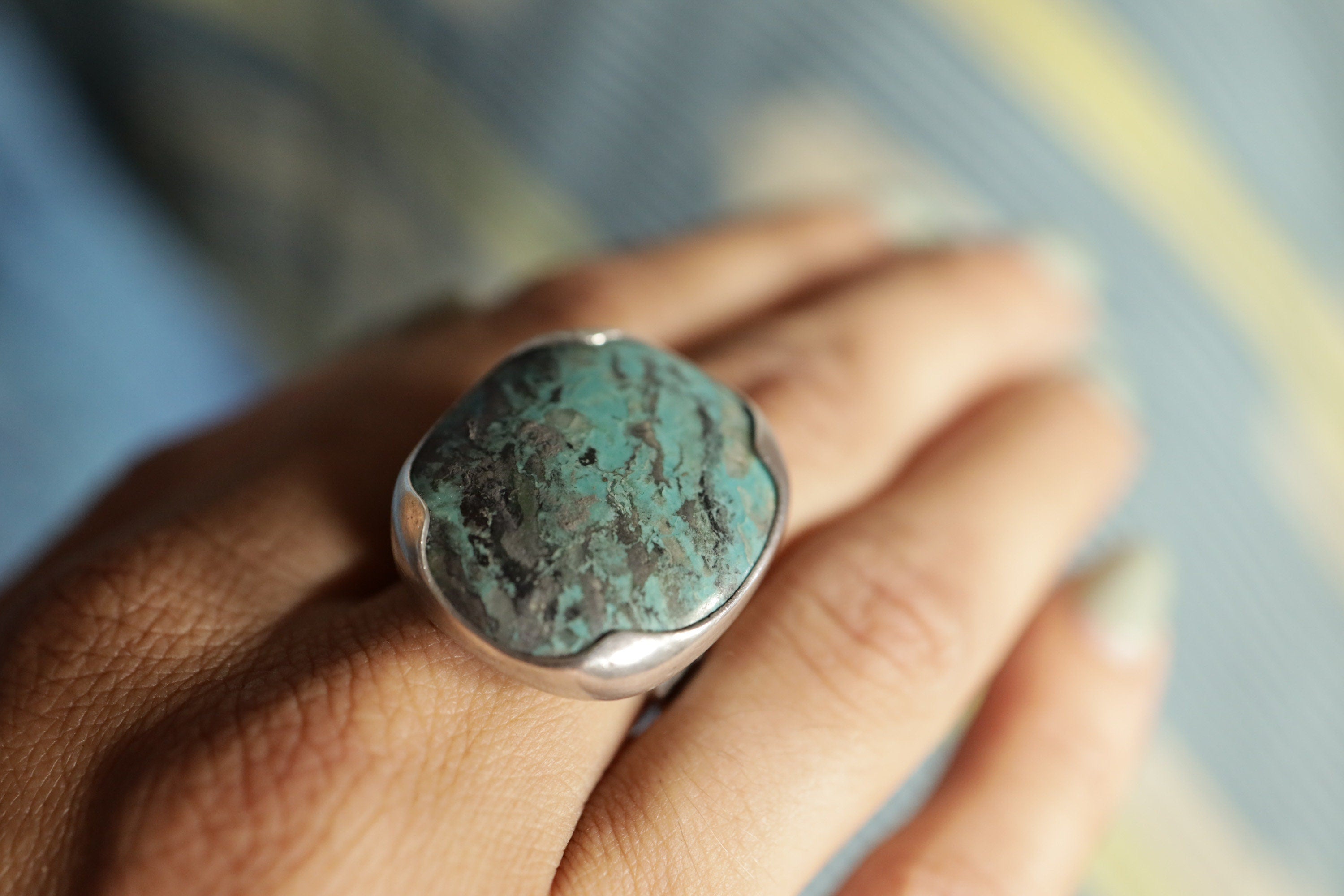 Outback Elegance: Adjustable Sterling Silver Ring with Australian Turquoise - Unisex - Size 5-10 US