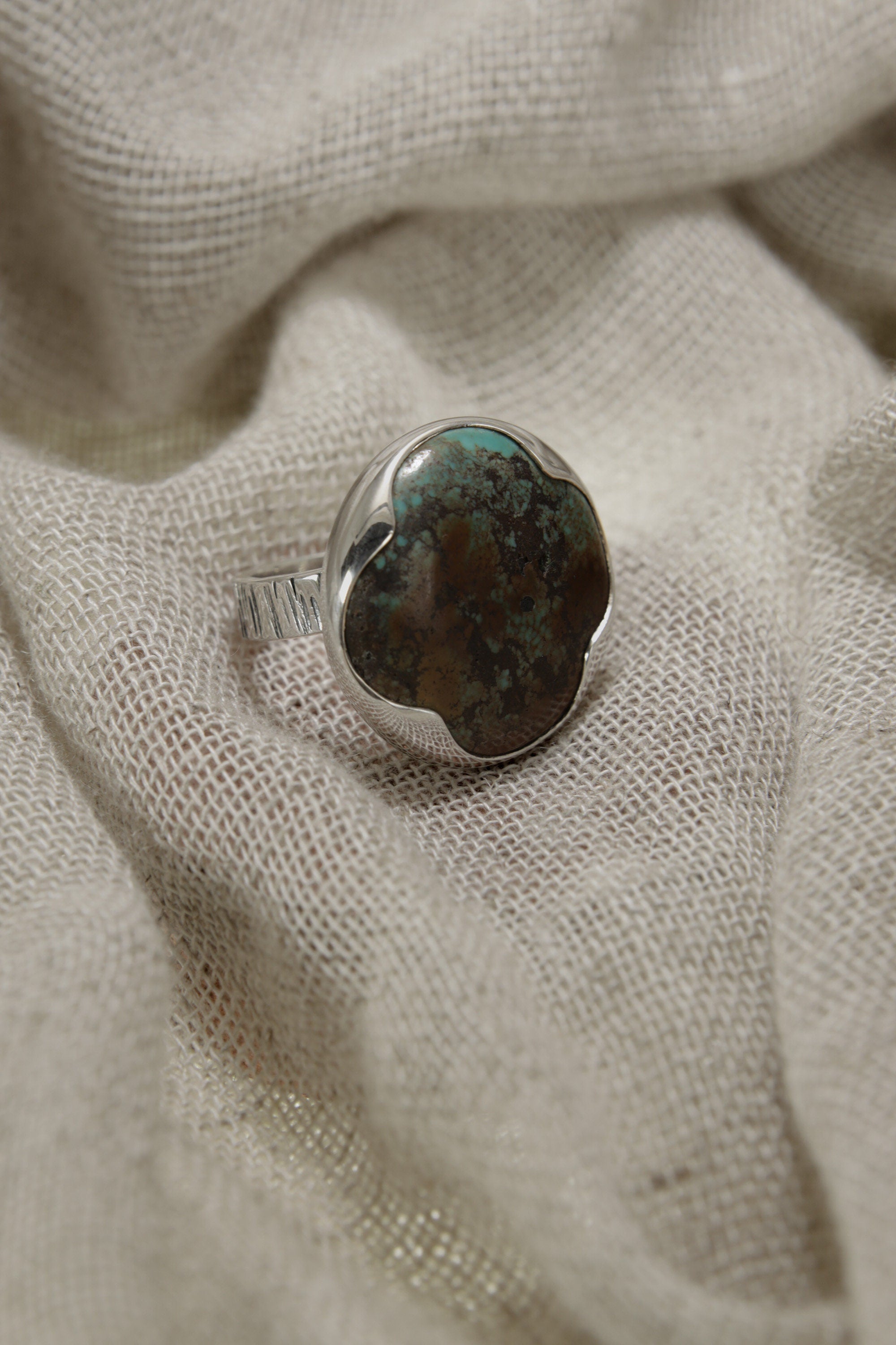 Himalayan Turquoise Ring 925 Sterling Silver Adjustable Waved Bezel Throat Third Eye Chakra Protection Gift
