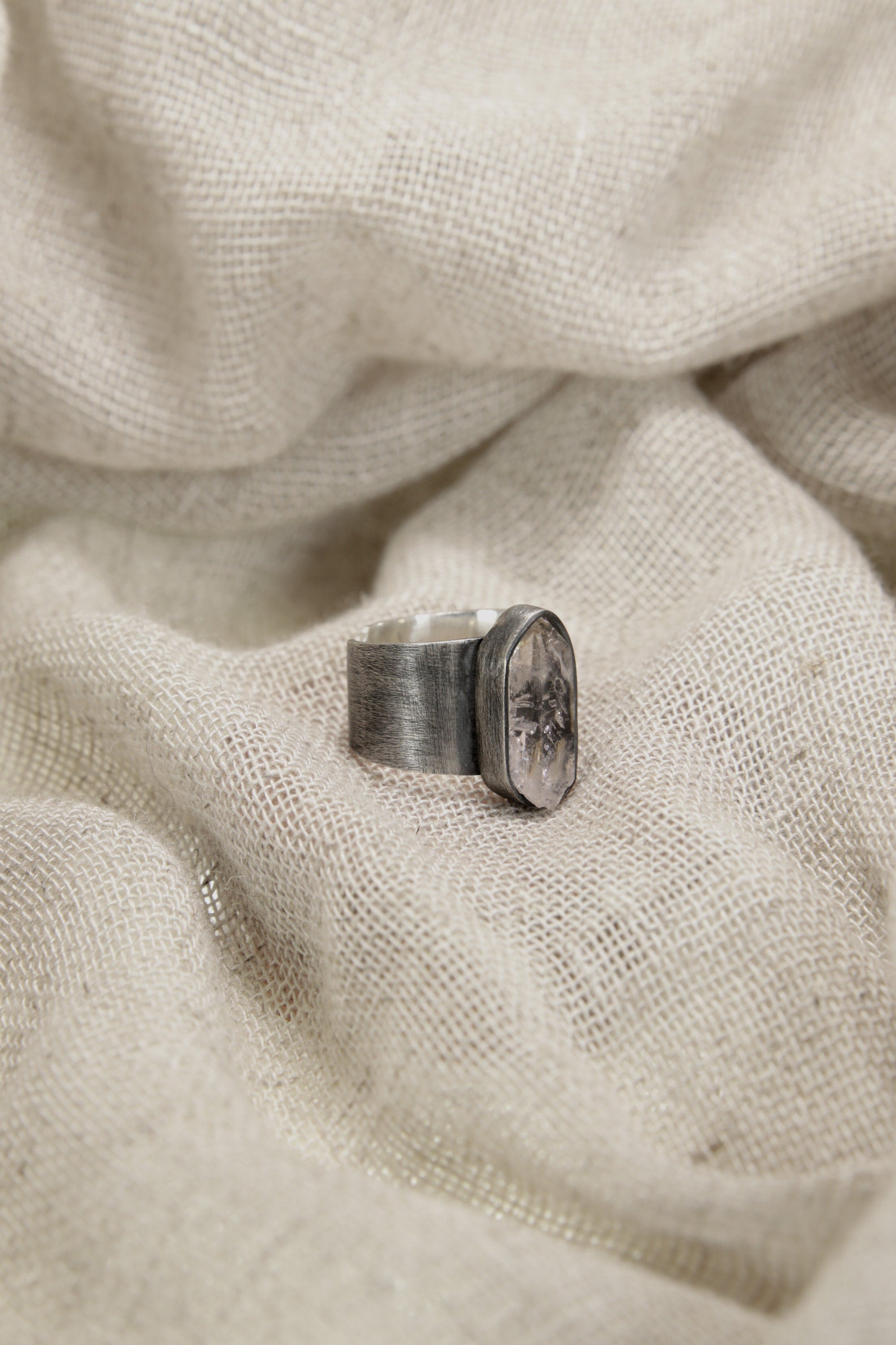 Vera Cruz Twilight: Adjustable Sterling Silver Ring with Vera Cruz Amethyst - Brush Textured - Unisex - Size 5-10 US - NO/03
