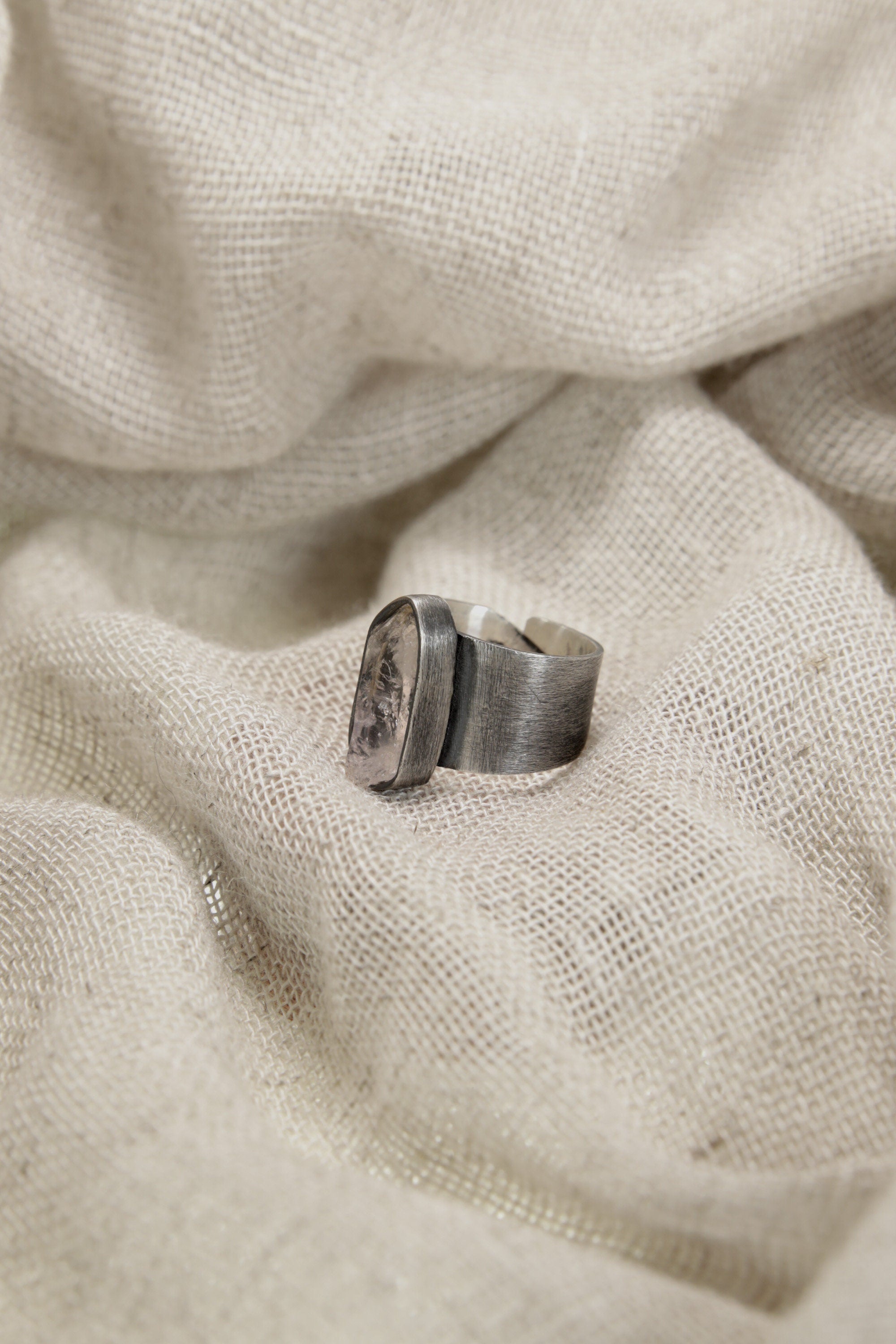 Adjustable Sterling Silver Vera Cruz Amethyst Ring - Brush Textured