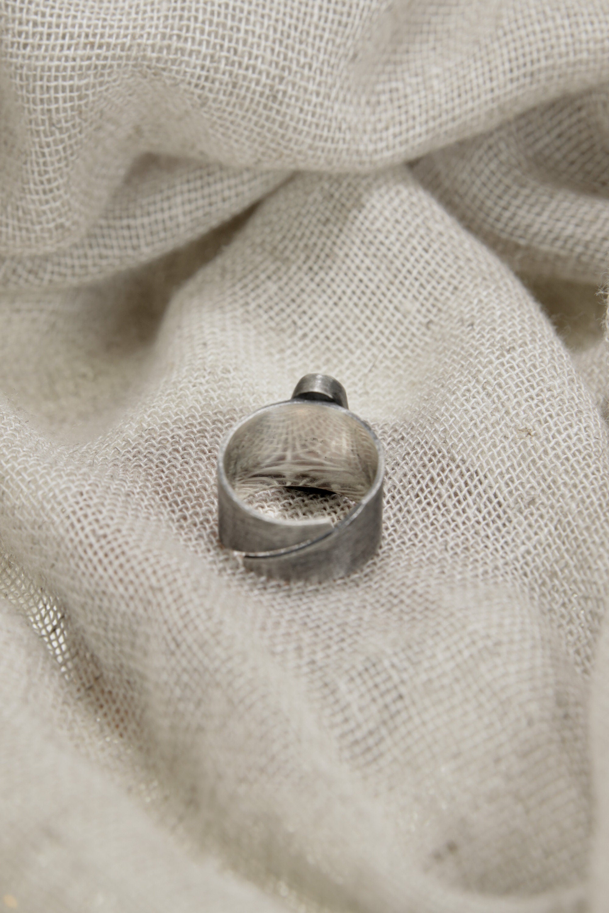 Back view of Vera Cruz Amethyst ring showing adjustable sterling silver band and oxidized handmade construction.