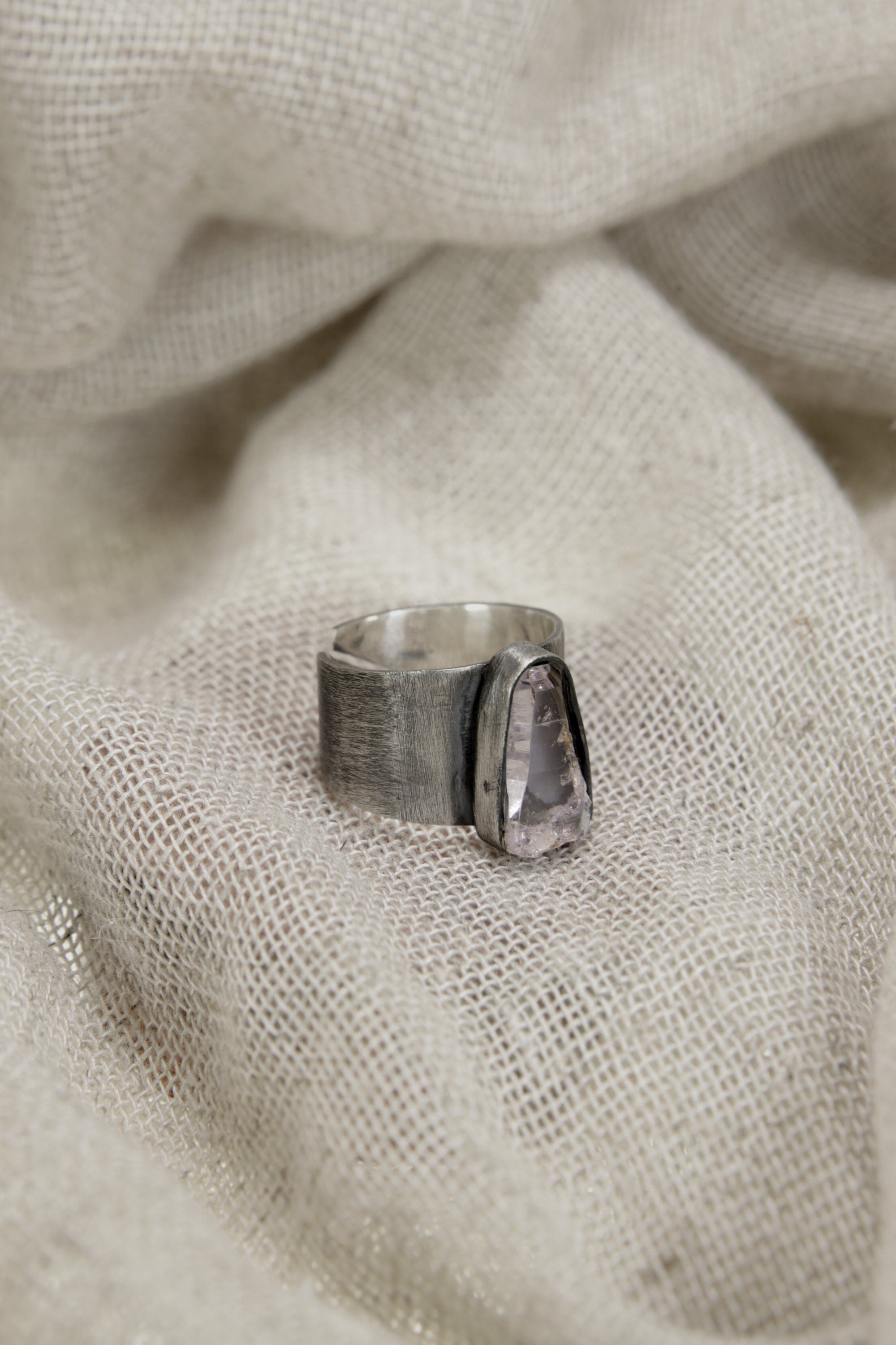 Adjustable Sterling Silver Ring with Vera Cruz Amethyst - Brush Textured - Unisex - Size 5-10 US - NO/09