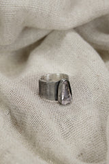 Adjustable Sterling Silver Ring with Vera Cruz Amethyst - Brush Textured - Unisex - Size 5-10 US - NO/09