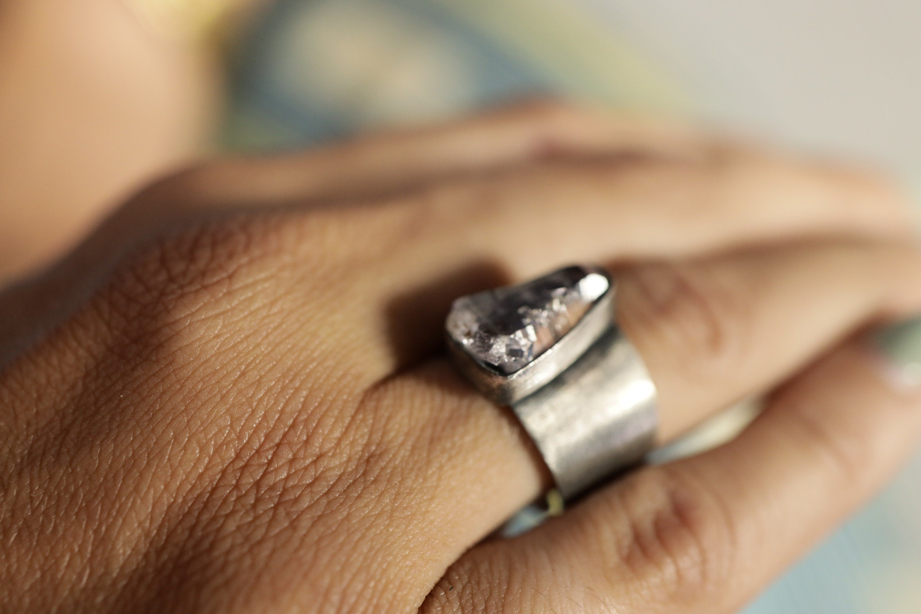 Adjustable Sterling Silver Vera Cruz Amethyst Ring - Brush Textured