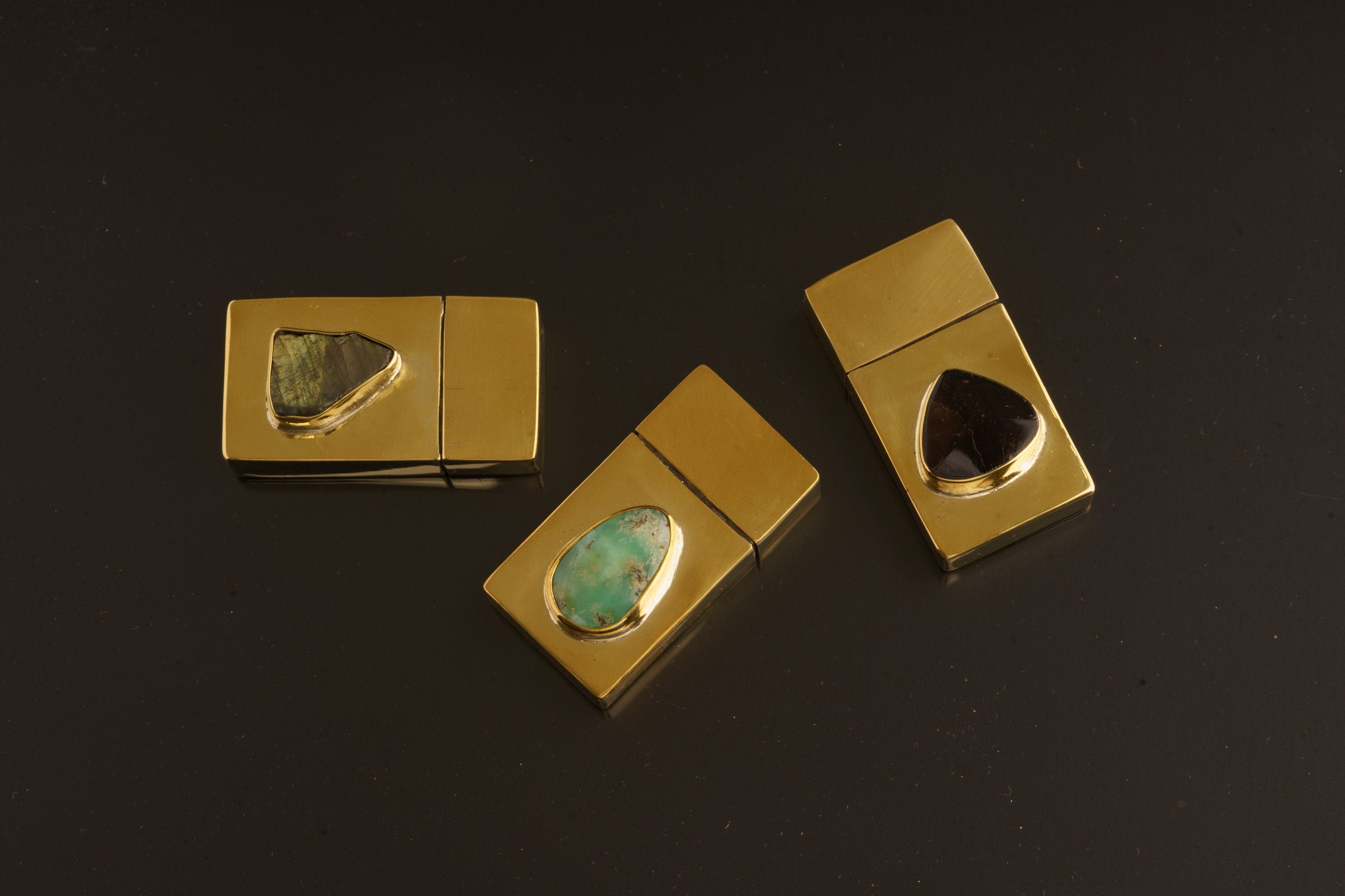 Ethiopian Opal Brass Matchbox: Polished Cast Brass Keepsake Box