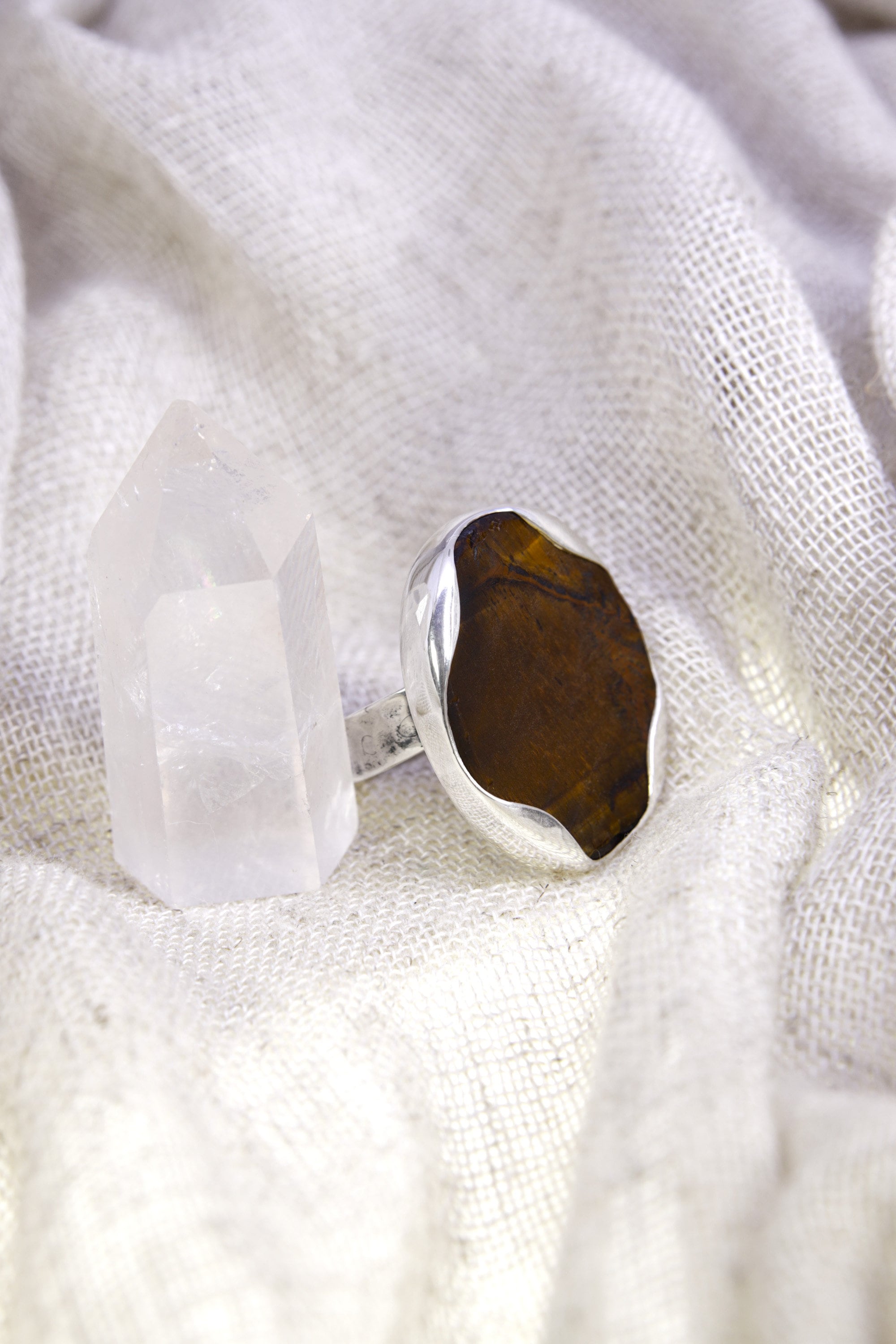 Tiger Eye Ring 925 Sterling Silver Adjustable Waved Bezel Solar Plexus Chakra Courage Protection Gift