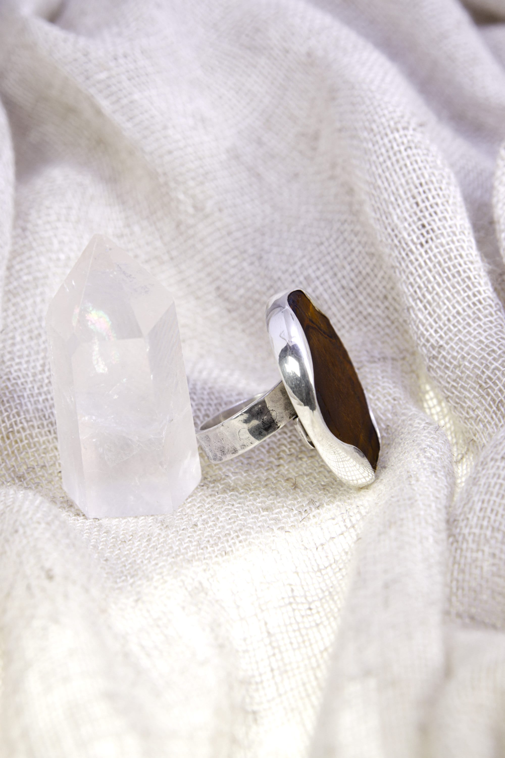 Adjustable Sterling Silver Tiger's Eye Ring - Unisex Size 5-12