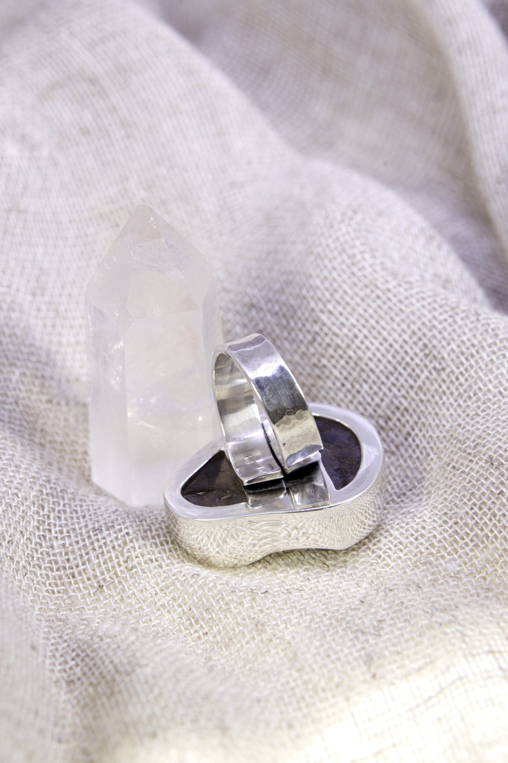 Adjustable Sterling Silver Ring: Green Amethyst, Unisex Size 5-12