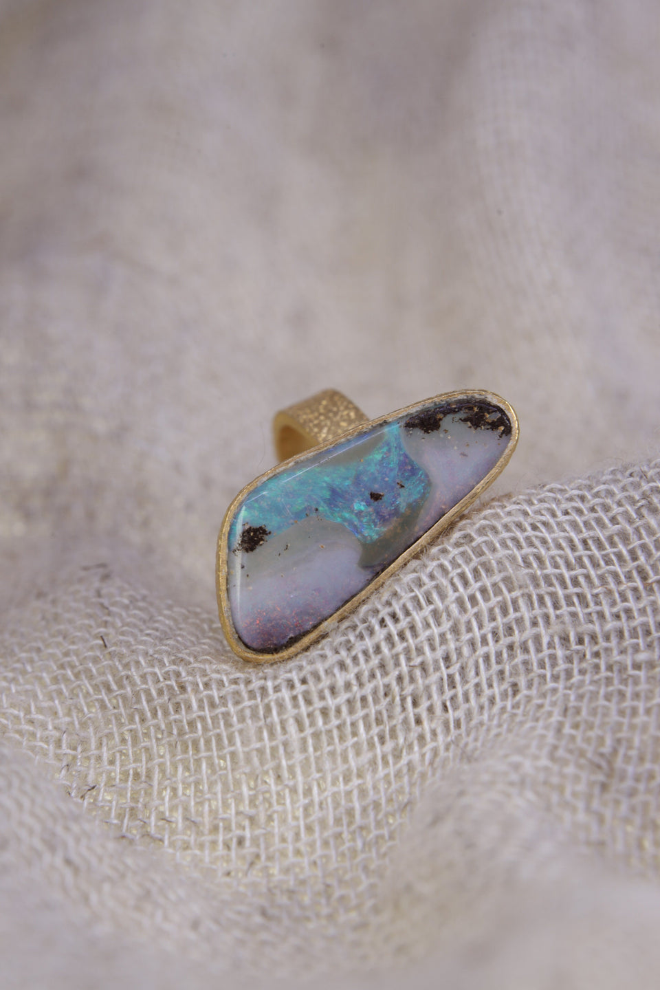 Gold Opal Ring 925 Sterling Silver Adjustable Ring 18k Gold Plated Textured Band Crown Chakra Jewelry Gift
