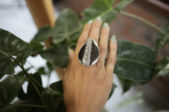 Adjustable Sterling Silver Fossil Ring: Unisex Size 5-12
