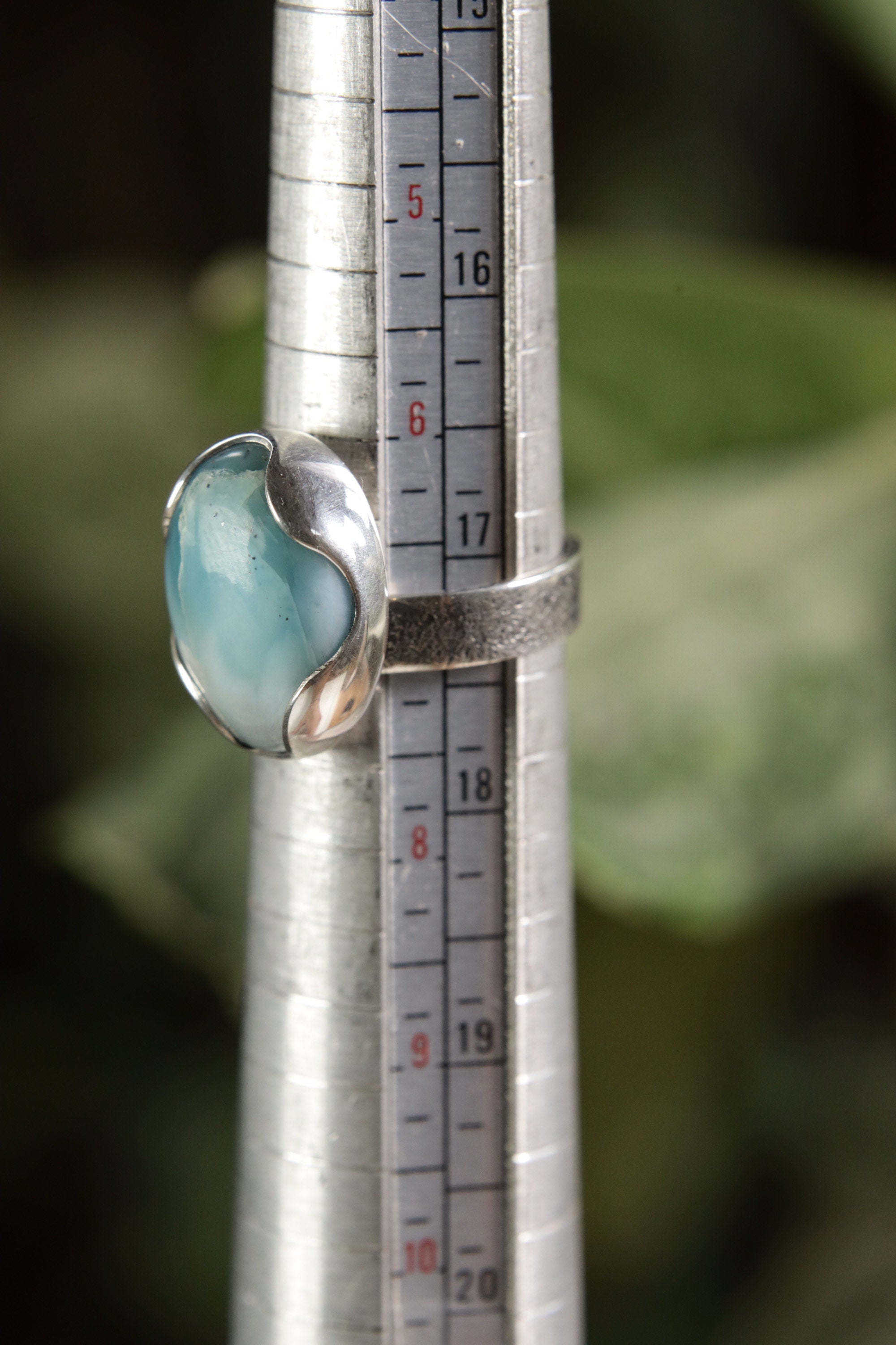 Adjustable Oval Larimar Sterling Silver Ring - Size 5-12