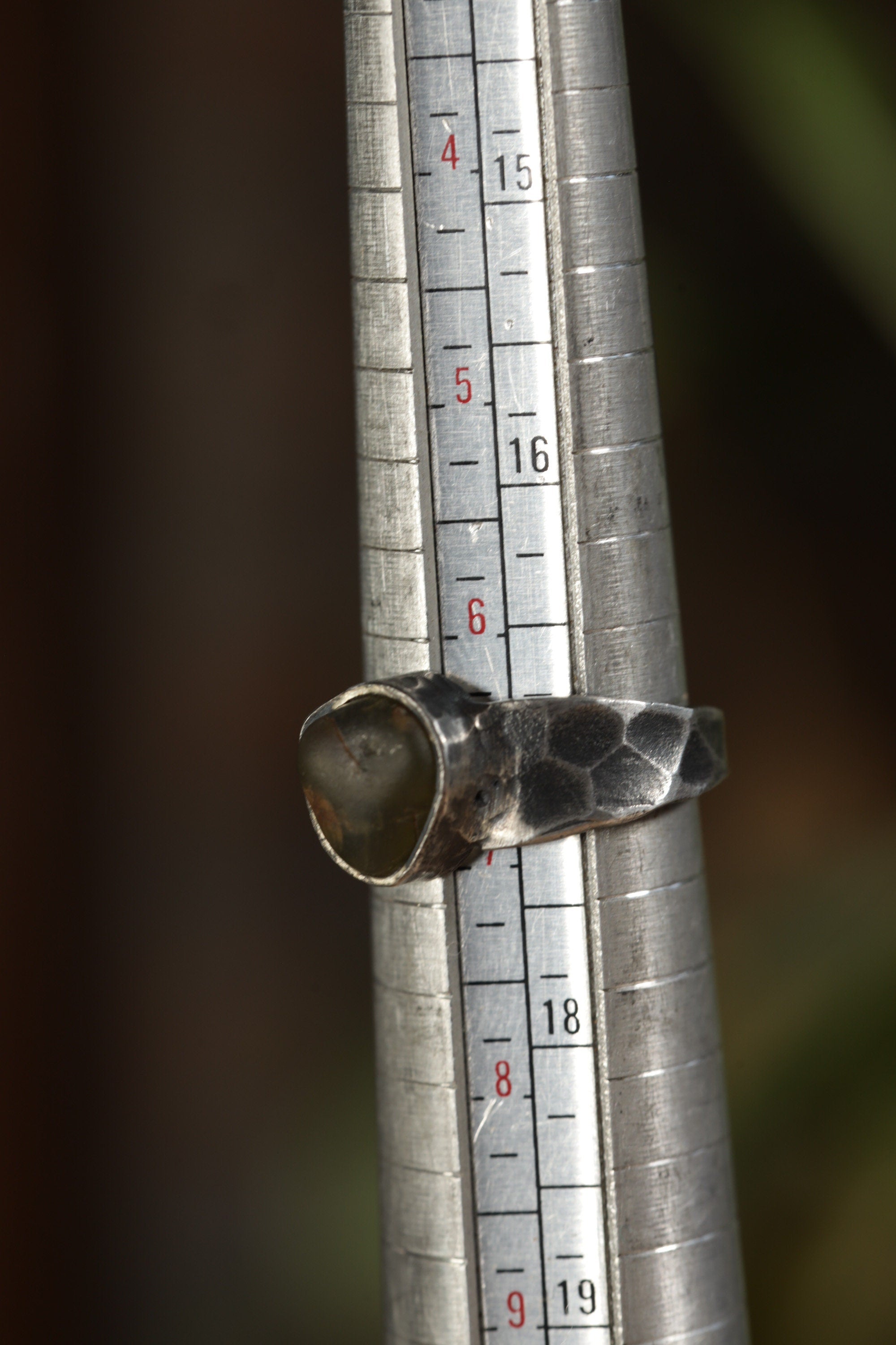 Verdant Oasis: Sterling Silver Ring with River Tumbled Australian Peridot - Textured & Oxidised - Size 7