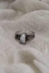 Sterling Silver Ring with Lightning Ridge Gem Opal - Textured & Oxidised - Size 7 - NO/01