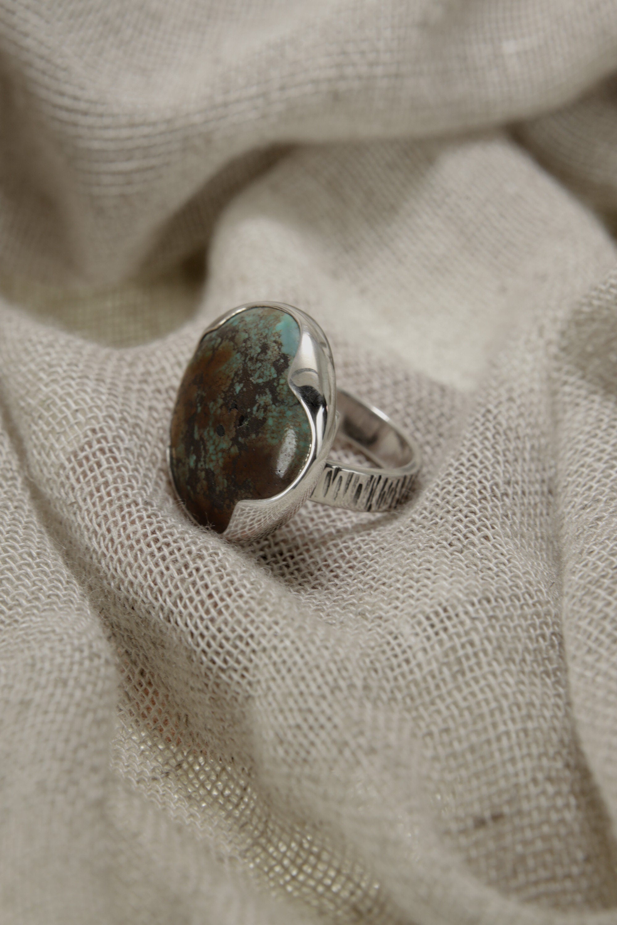 Himalayan Turquoise Ring 925 Sterling Silver Adjustable Waved Bezel Throat Third Eye Chakra Protection Gift