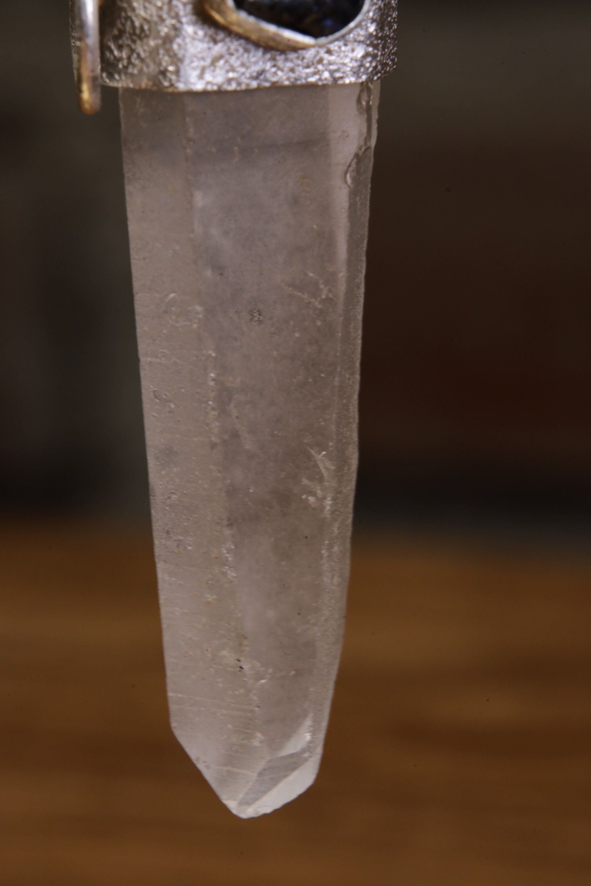 Australian Lemurian Quartz Sapphire Pendant 925 Silver Sand Texture Halo Necklace Third Eye Throat Chakra Gift