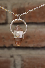 Lunar Embrace: Sterling Silver Sand-Textured Crystal Pendant with Australian Lithium Quartz and Moonstone