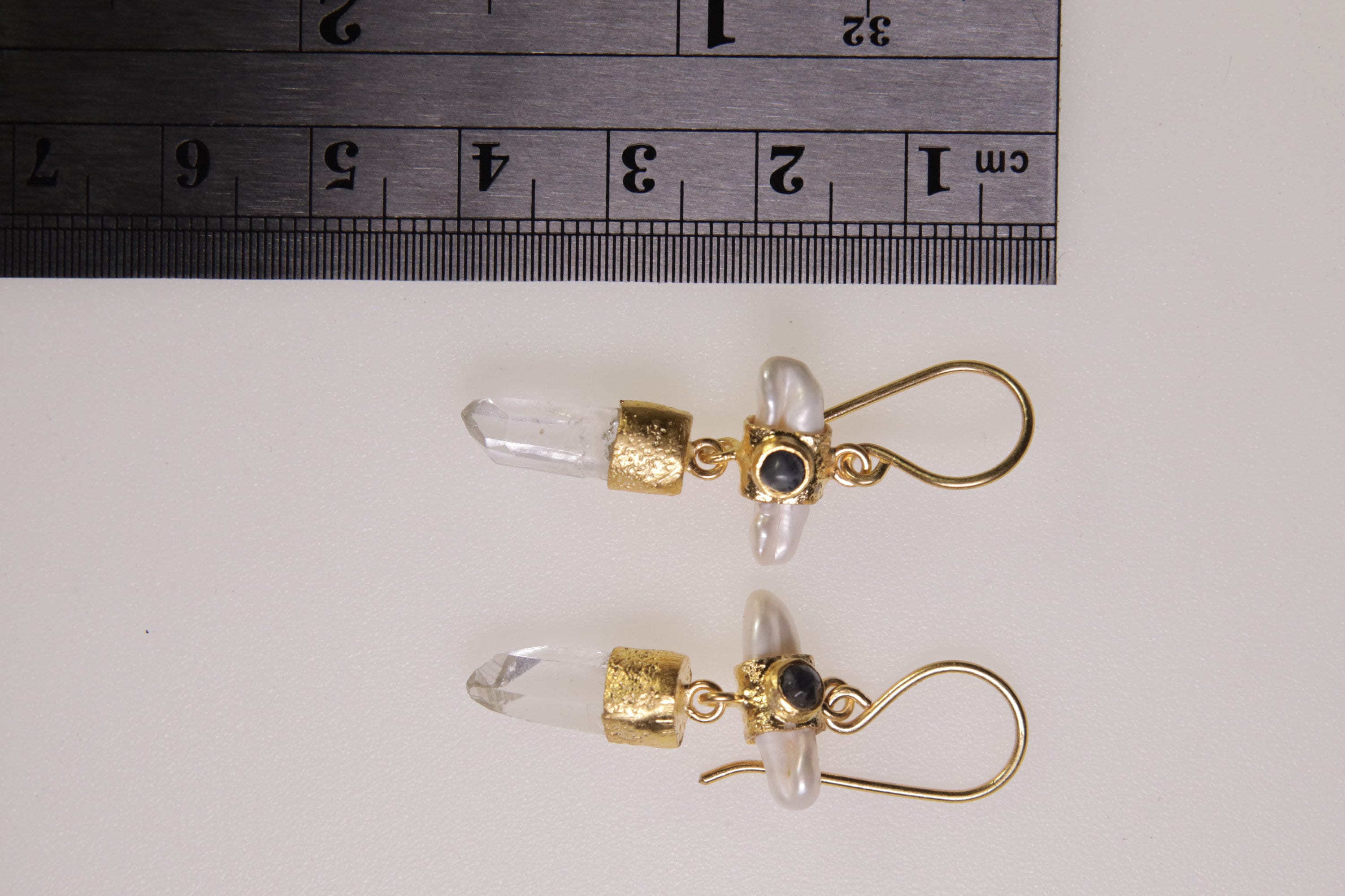 Elegant Gold Plated 925 Sterling Silver Dangle Hook Earrings with Pearl, Australian Quartz, Moonstone Lux Sand Textured Petite Cross Design